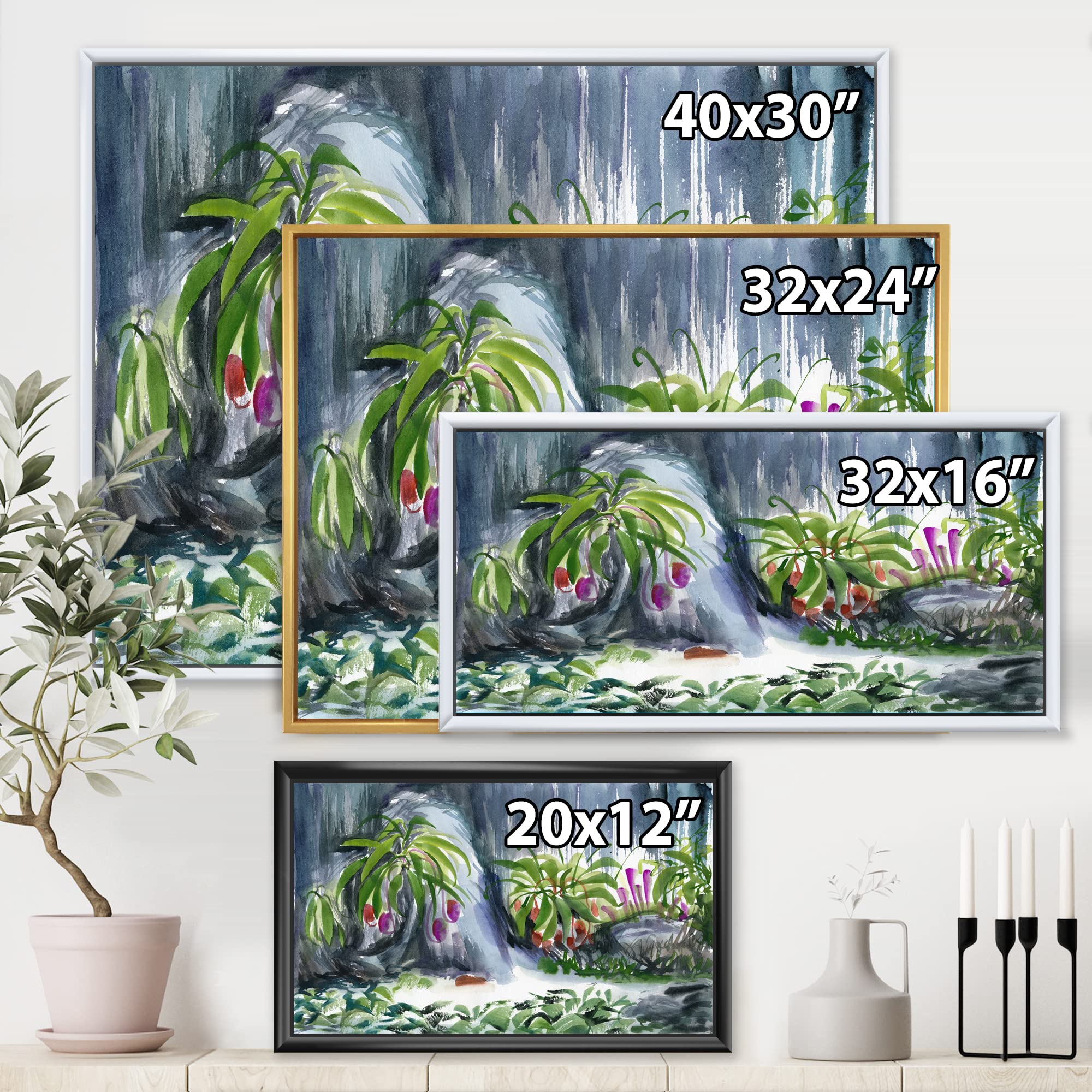 Tropical Plants Oasis - Farmhouse Style Framed Canvas Wall Art Print | Nature-Inspired Home Decor for Living Room, Bedroom & Office