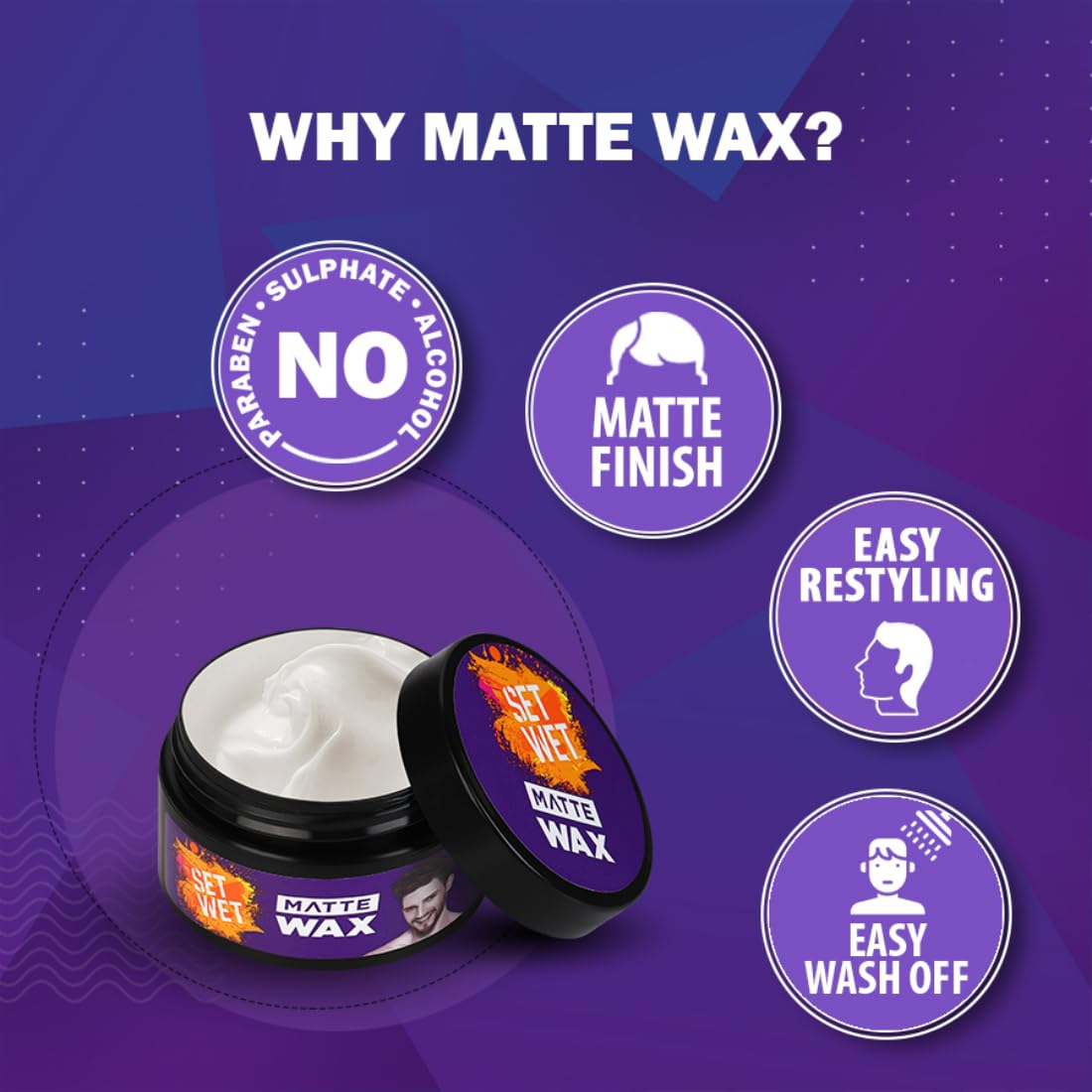 Set Wet Hair Wax For Men - Matte Finish, 60g | Strong Hold Styling Wax, Restylable Anytime, Easy Wash Off | Paraben & Sulphate Free, Alcohol Free | Perfect for Daily Styling, Parties & Professional Looks