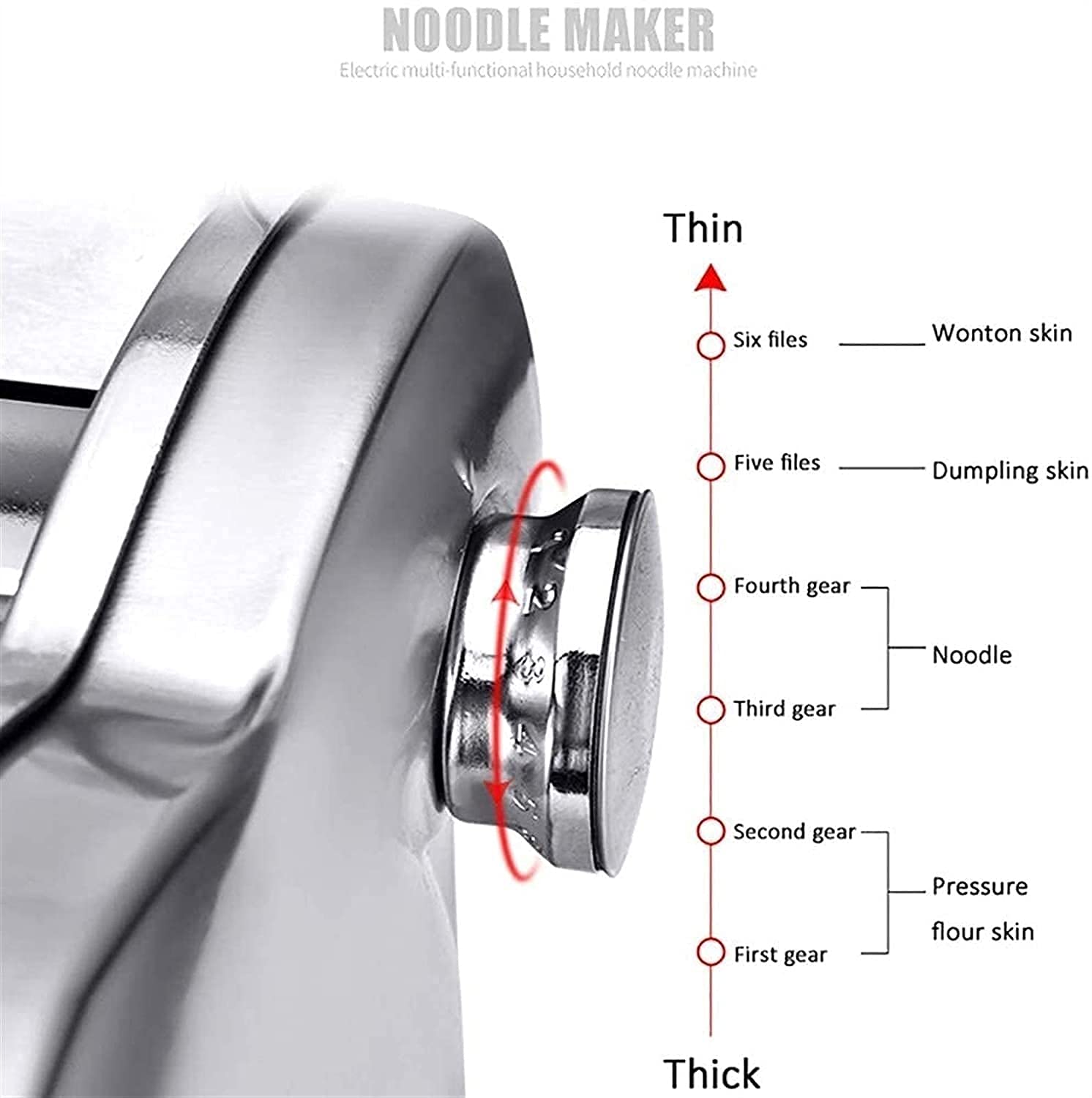 Automatic Electric Pasta Maker Machine - Stainless Steel Noodle Maker with 6 Thickness Settings & 2 Shape Dies - Perfect for Homemade Pasta, Dumplings, and Fresh Noodles - Ideal for Italian Cuisine, Family Cooking, and Restaurant Use