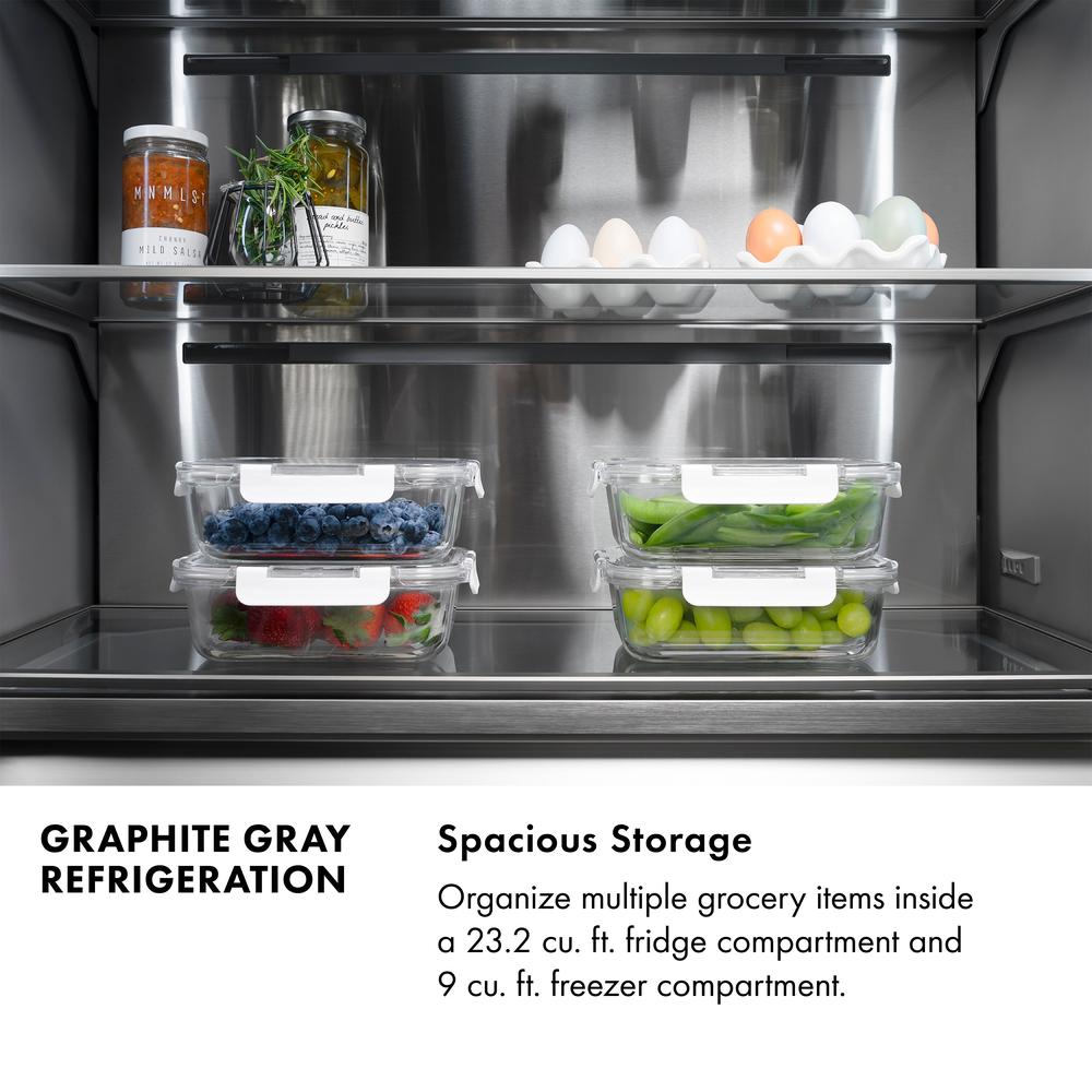 ZLINE Autograph Edition 60-Inch French Door Built-In Refrigerator - 32.2 cu.ft Capacity, Bottom Freezer, Water Dispenser & Ice Maker - Stainless Steel with Graphite Gray Interior & Matte Black Accents (GRBIVZ 304 60MB) - Perfect for Modern Kitchens & Luxury Homes