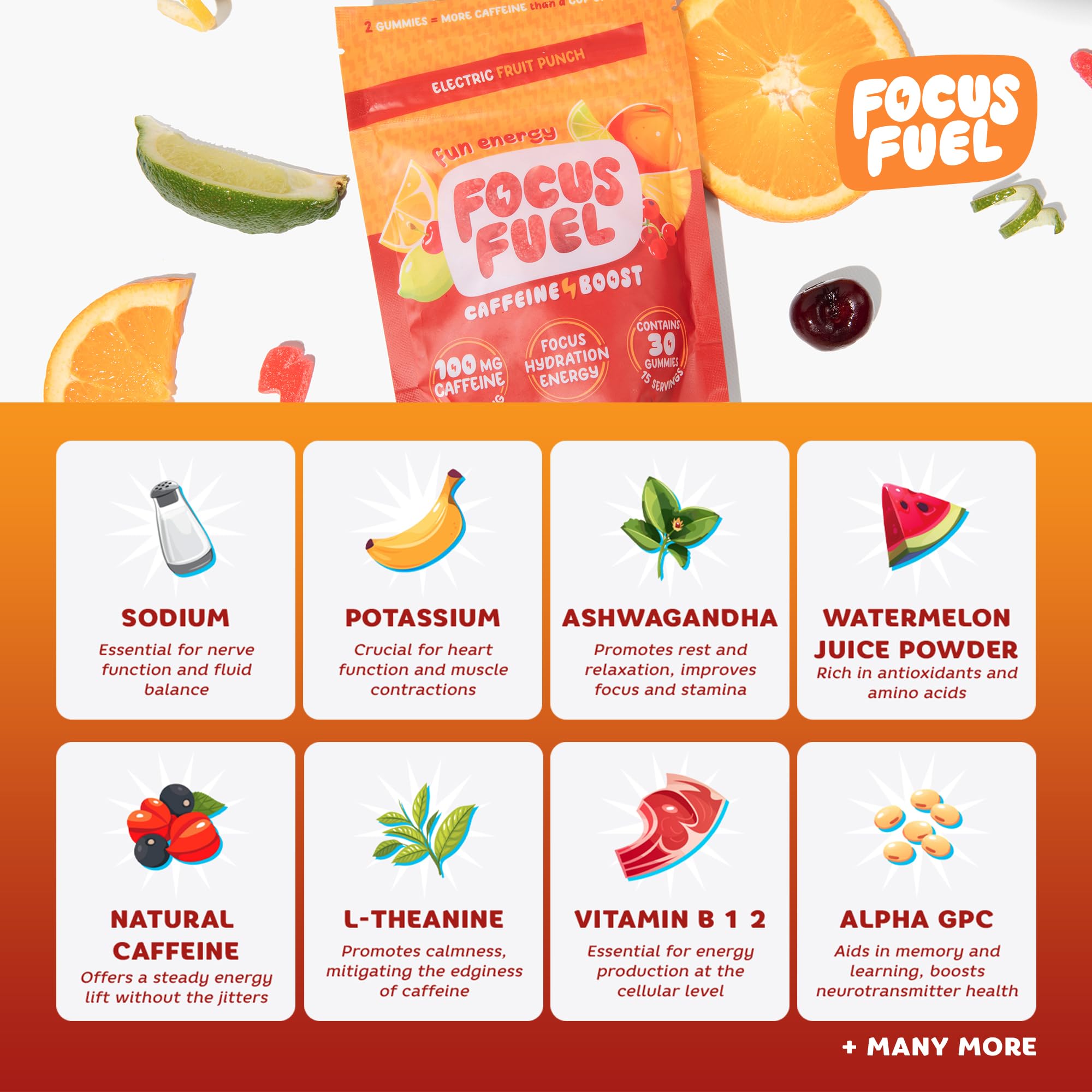 Energy Chews - Focus & Energy Gummies with 100mg Caffeine, B12, Magnesium & Electrolytes | All-Natural Fruit Punch Flavor (30 Chews, 3.17oz) | Boost Workouts, Study Sessions & Long Workdays