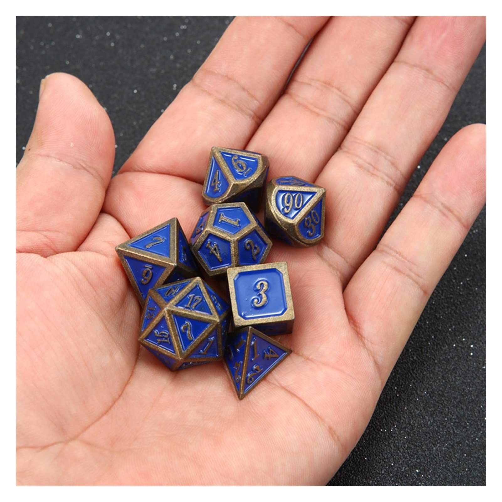 7-Piece Polyhedral Dice Set - Blue Bronze Metal D&D Dice for Dungeons & Dragons, Pathfinder & Tabletop RPG Games - Perfect for Board Game Nights & Roleplaying Adventures