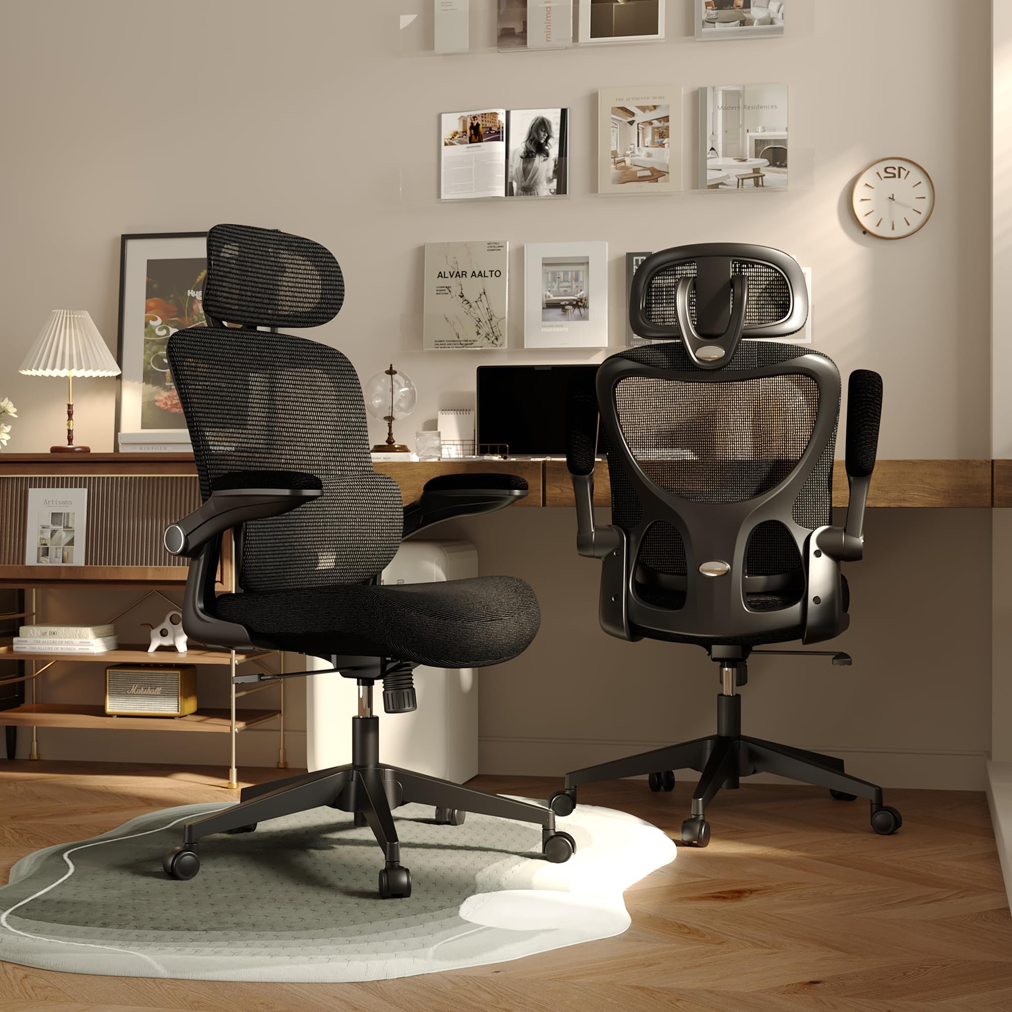 Premium Ergonomic Office Chair - High Back Mesh Computer Gaming Chair with Adjustable Lumbar Support, Flip-Up Arms & Headrest | BIFMA Certified for Home Office, Gaming & Workspaces | Tilt Function, Wide Seat Cushion & Smooth Swivel Wheels for All-Day Comfort