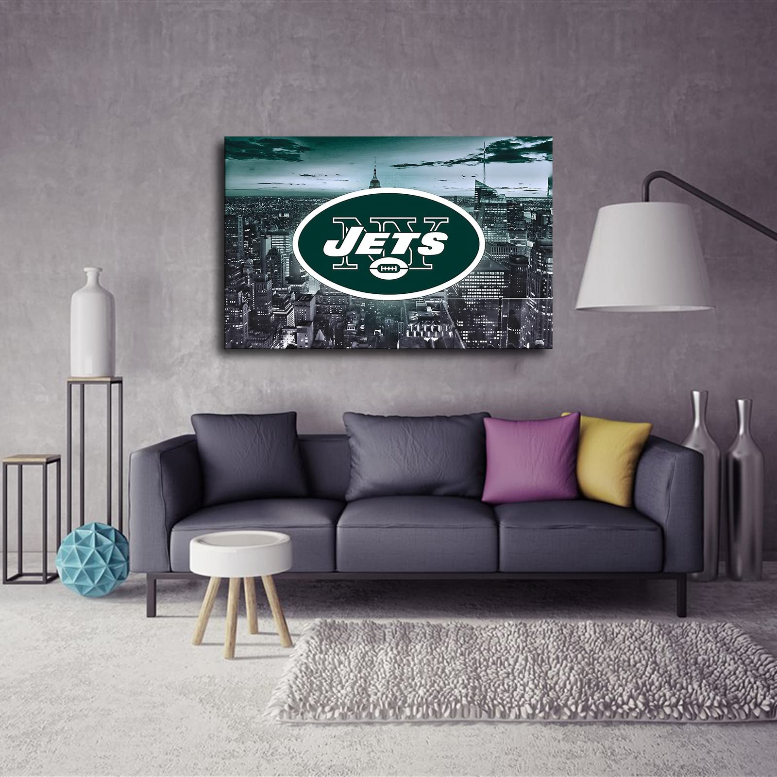 New York Jets Football Poster - 16x24 Inch Unframed Canvas Wall Art - American Football Sports Decor for Living Room, Bedroom, Man Cave & Game Room - Premium Printed NFL Team Decoration