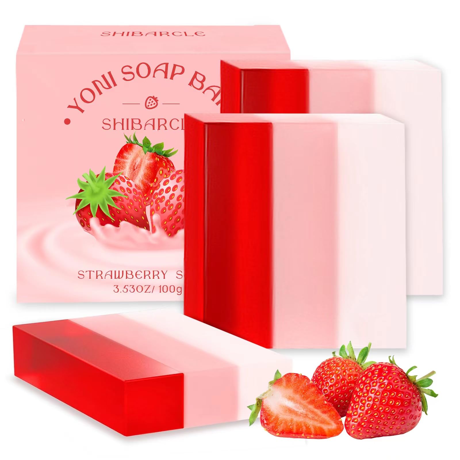 Organic Yoni Soap Bar 3-Pack - pH Balanced Feminine Wash for Women, Natural Vaginal Deodorant & Body Wash with Strawberry Scent | Handmade Intimate Soap for Gentle Cleansing & Odor Control | Perfect for Daily Hygiene, Post-Workout Refresh & Sensitive Skin Care