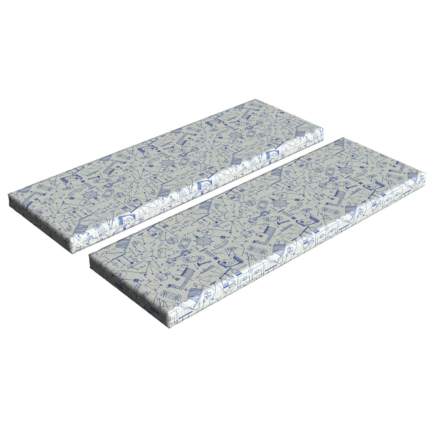 Ambesonne Physics Bench Cushion Set of 2 - Technical Formula & Drawings Design on Squared Notebook Paper - Standard Size Foam Seat Cushions with Decorative Cover in Ivory & Indigo - Perfect for Study Rooms, Science Classrooms, and Home Office Decor