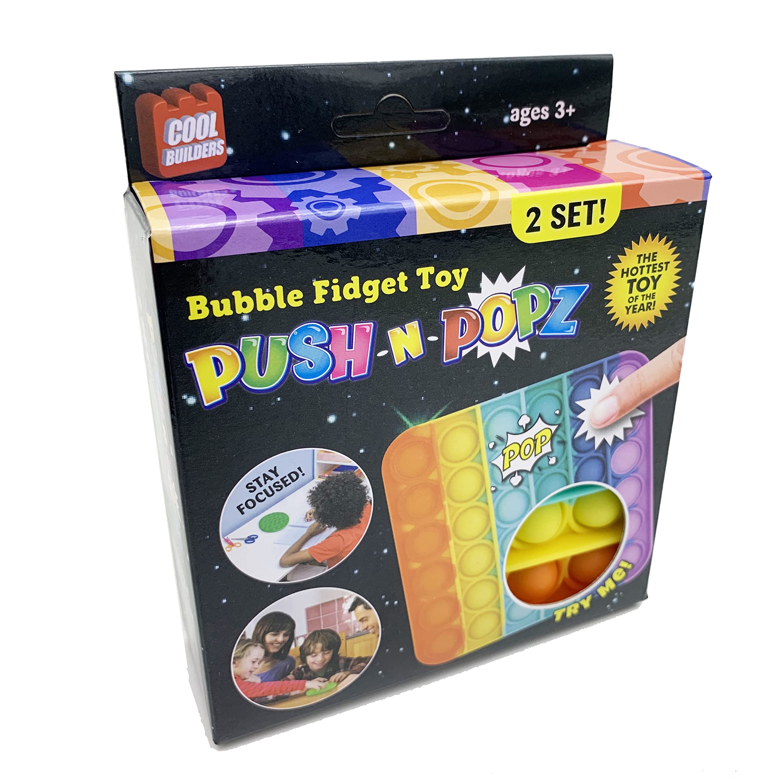 Push-N-Popz Bubble Fidget Toys - Stress Relief Sensory Toys for Kids & Adults, Washable Silicone Round & Square Poppers (Set of 2) - Perfect for Anxiety Relief, Classroom Focus & ADHD Sensory Play