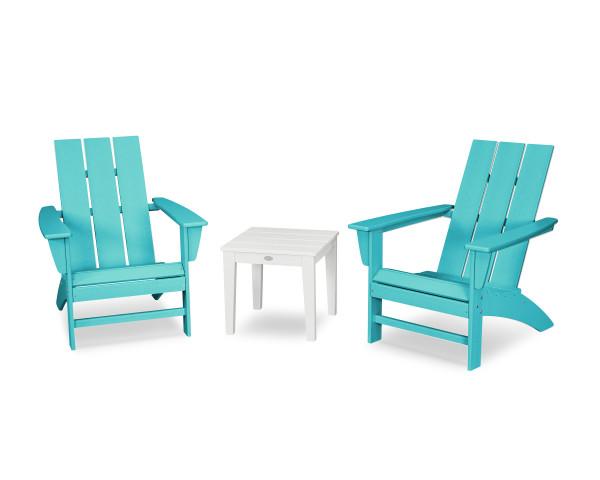 Polywood Aruba Modern Adirondack 3-Piece Outdoor Patio Set - Durable All-Weather Resin Chairs & Side Table - Perfect for Backyard, Poolside & Garden Relaxation