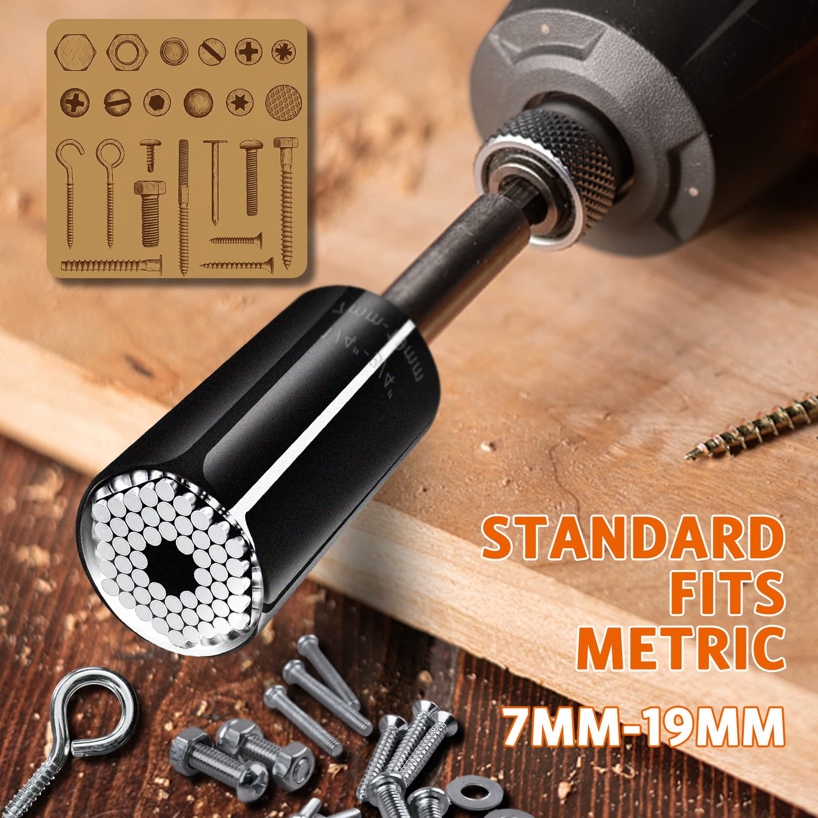 Universal Socket Wrench Set - 7-19mm Multi-Function Super Socket Tool Kit for Men & Women - Perfect Gift for Dad, Husband, Boyfriend - DIY, Auto Repair, Home Improvement Projects (Black)