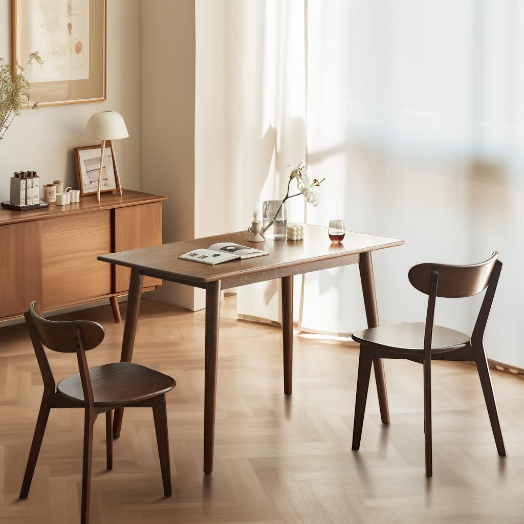 Mid Century Modern Oak Wood Dining Chairs - Set of 2 Walnut Kitchen & Dining Room Chairs with Comfortable Curved Backrest - Perfect for Farmhouse, Scandinavian & Contemporary Home Decor