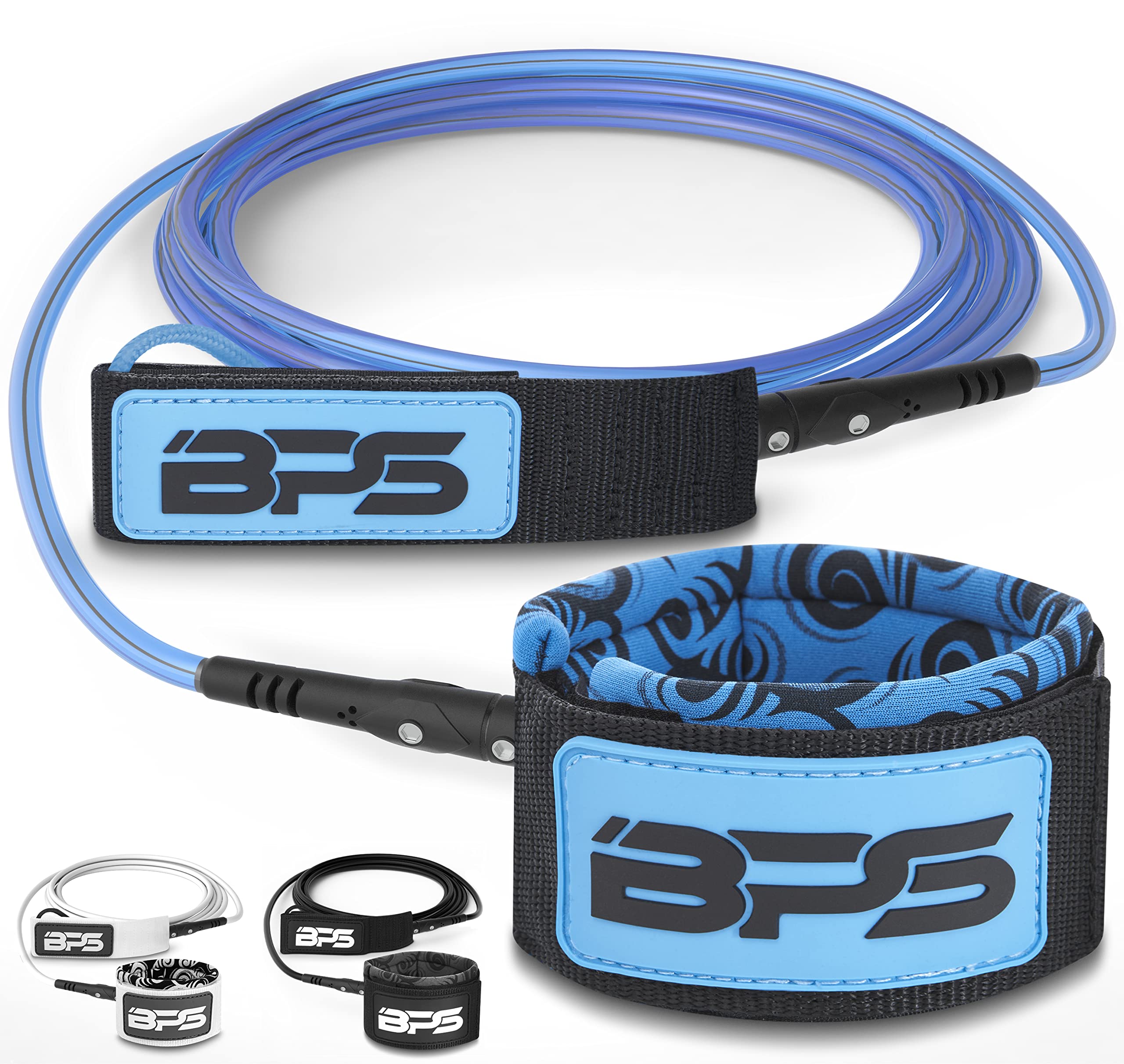Premium Surfboard Leash 6ft 7ft 8ft 9ft 10ft - BPS New Zealand 'Storm' 7.2mm & 8mm Straight Surf Leash with Legrope Strap for All Boards - Perfect for Big Waves, Pro Surfing & Water Sports