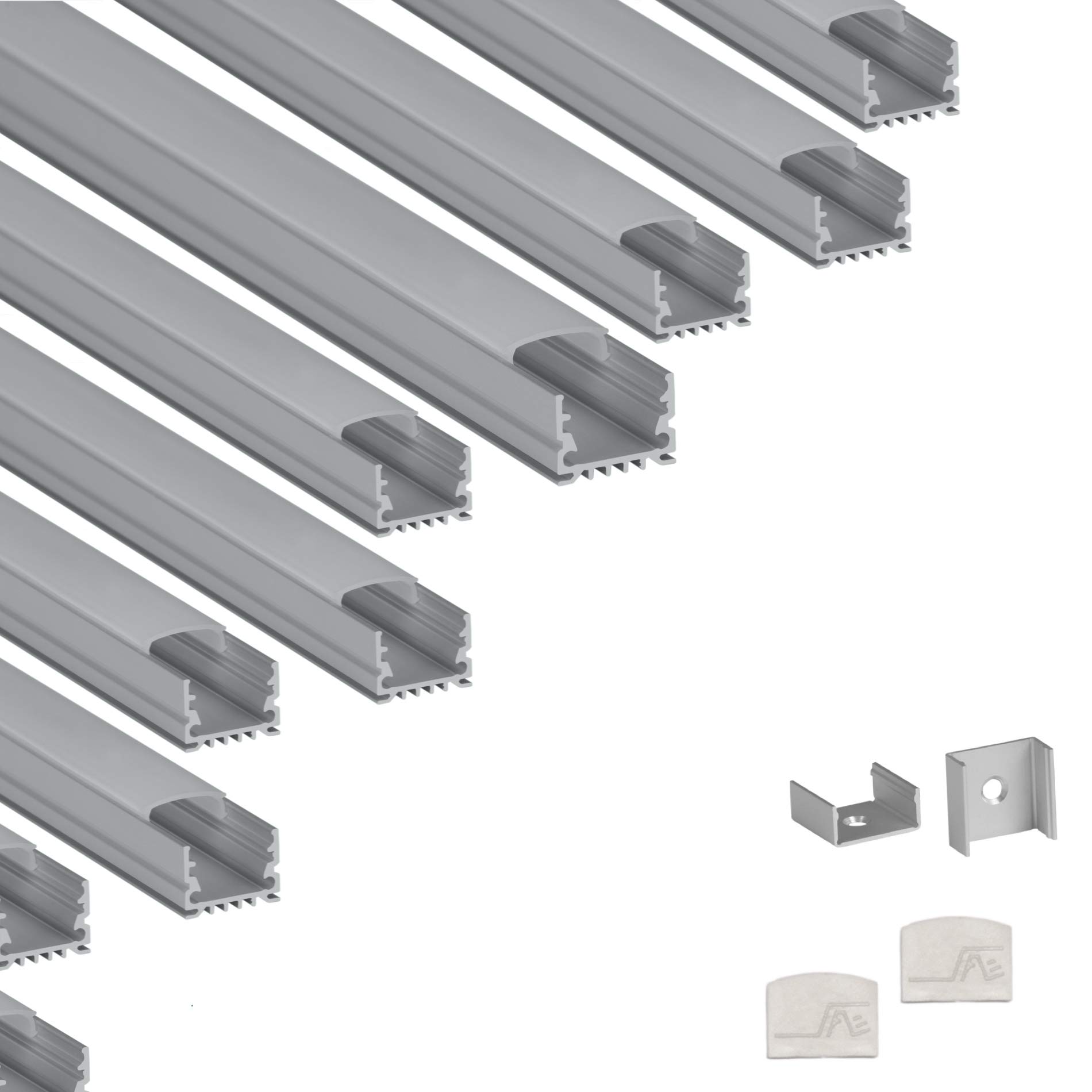 10-Pack 8ft (2.4Meter) LED Aluminum Channels with Frosted Diffuser for LED Strip Lights - 961 Series LED Profile Extrusion Fits Up to 16mm/0.63