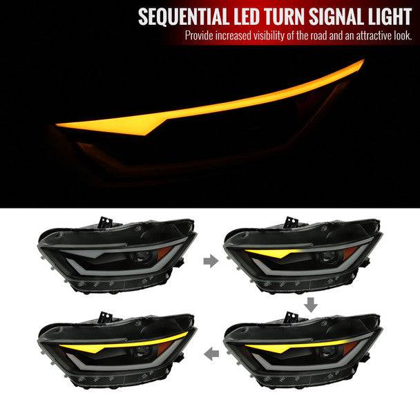 2015-2017 Ford Mustang & 2018-2020 Mustang Shelby LED Headlight Kit - HID/Xenon Switchback Sequential Turn Signals with Projector & Matte Black Smoke Lens - Upgrade for Night Driving & Enhanced Style