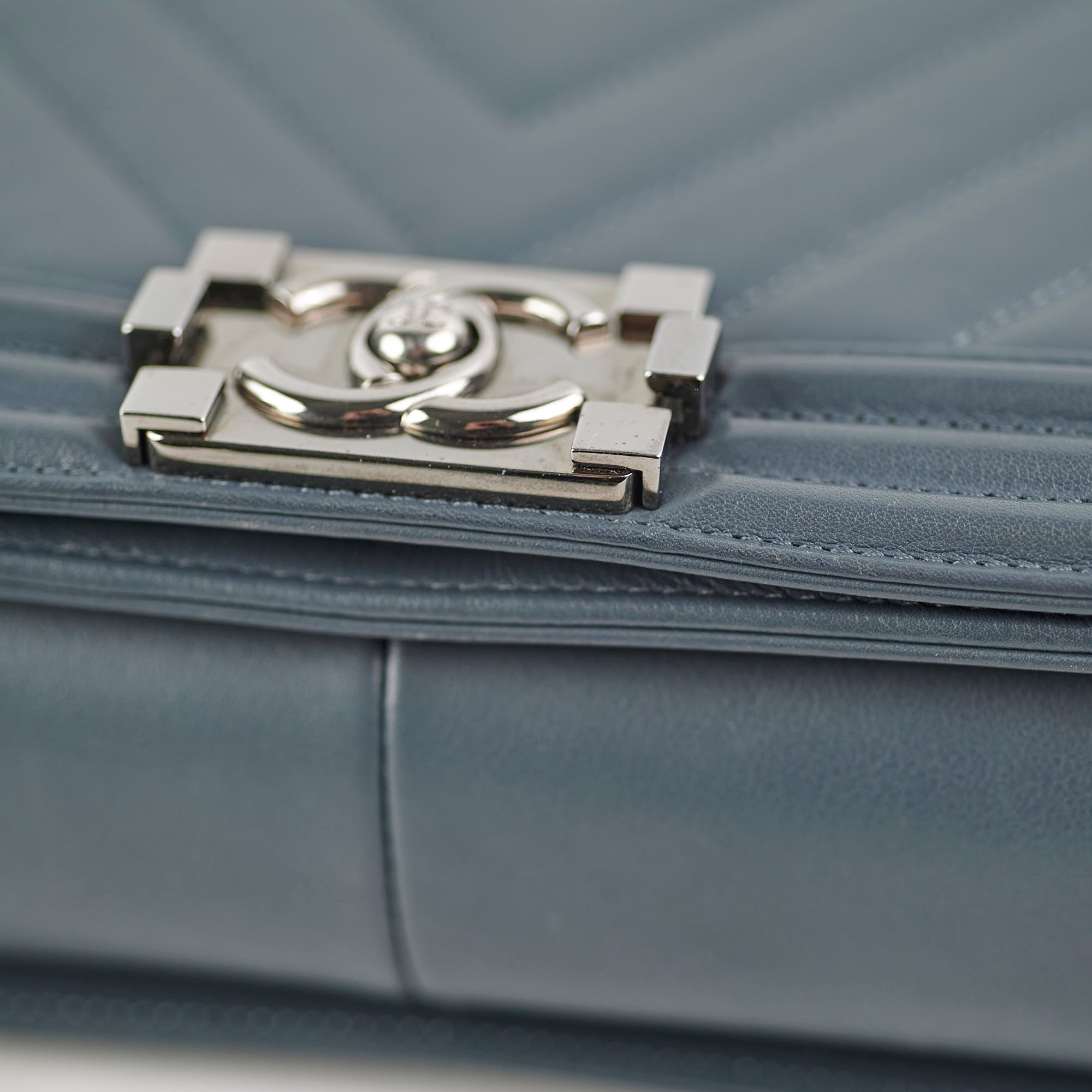 Chanel Old Medium Chevron Boy Bag in Grey - Luxury Designer Handbag for Women, Perfect for Parties & Evening Events