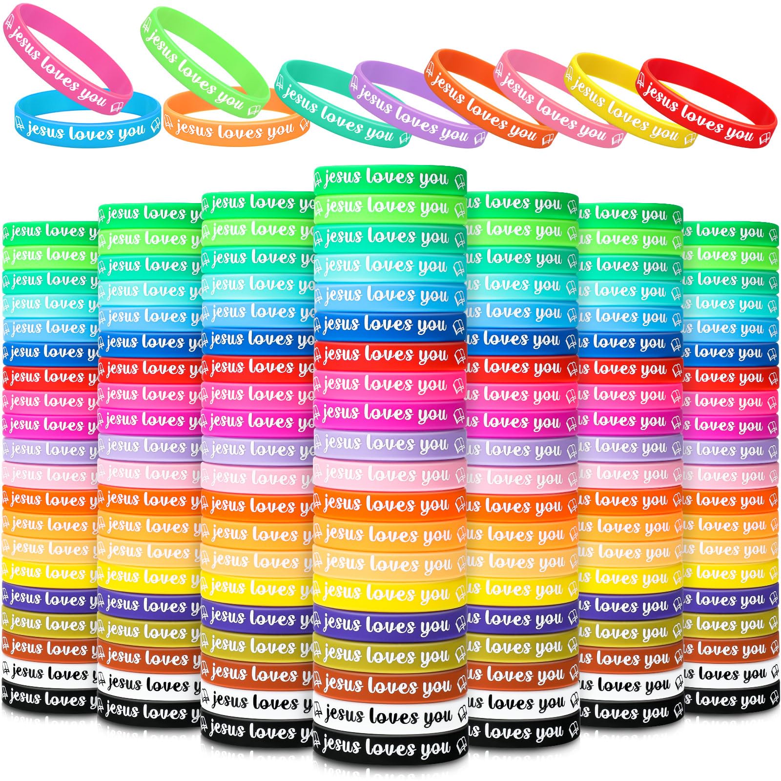 Jerify 200pcs Jesus Loves You Silicone Bracelets - Religious Wristbands for Church Events & Gifts