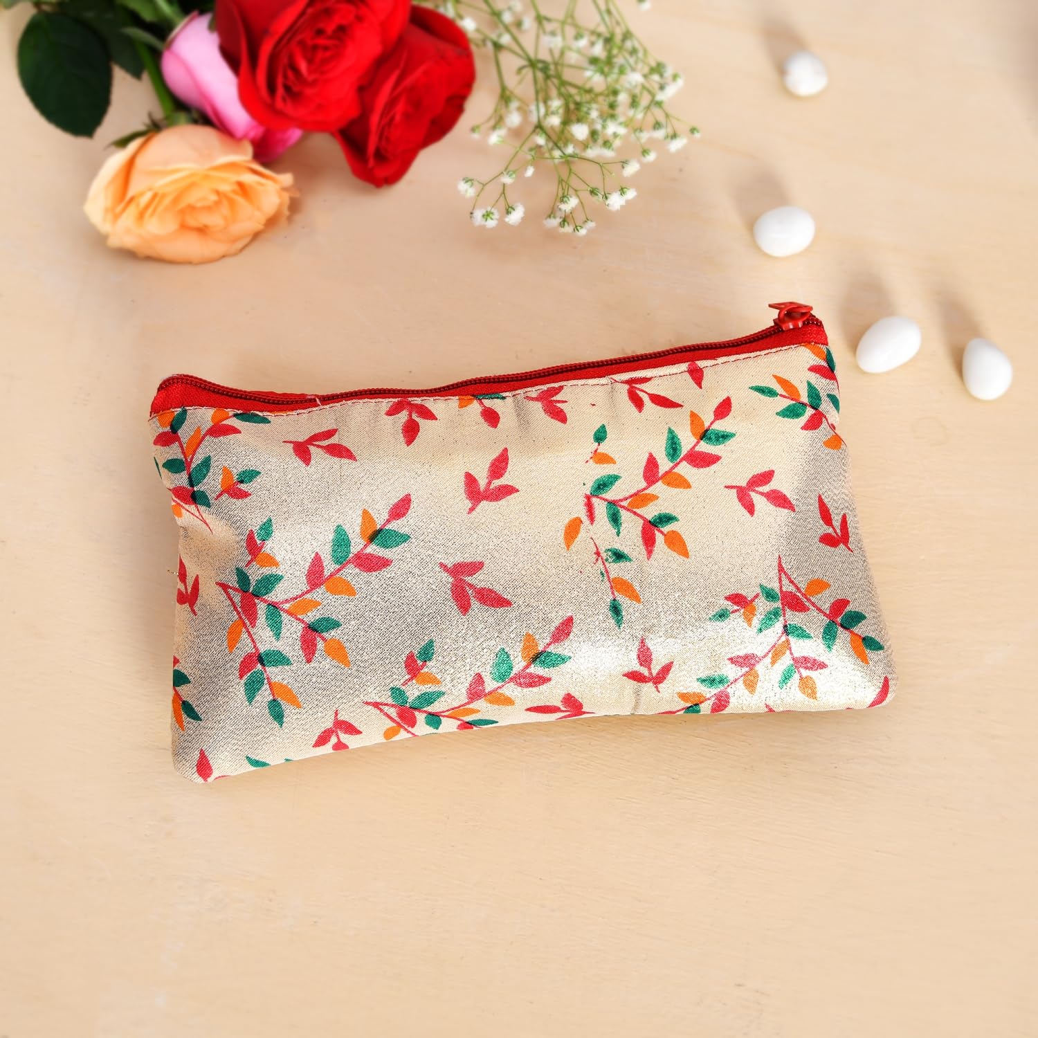 Kuber Industries Women's Silk Clutch Purse with Shining Leaf Chain - Elegant Traditional Handbag for Parties, Weddings & Special Occasions - Pack of 2 (Golden)