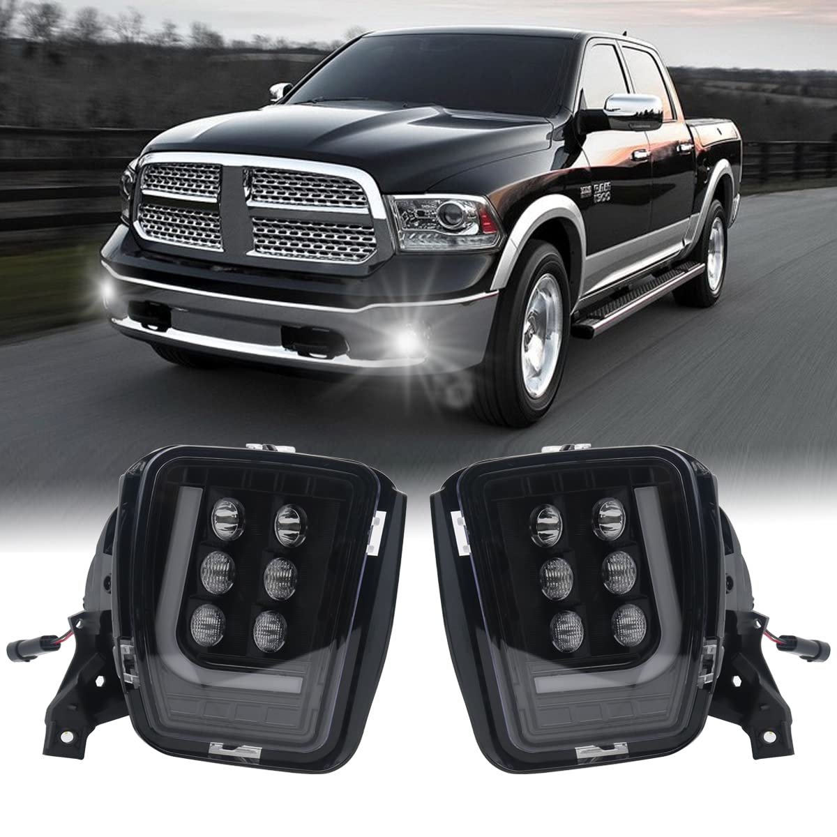 2013-2021 Dodge Ram 1500 LED Fog Lights with DRL | Daytime Running Lights Replacement Kit | 1 Pair Set | Perfect for Off-Roading & Night Driving