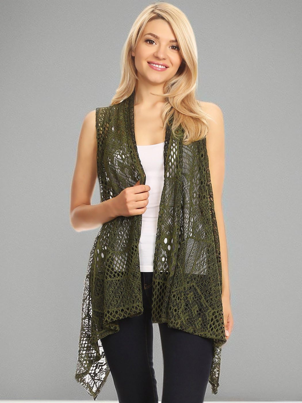 Anna-Kaci Women's Sleeveless Open Front Crochet Shawl Cardigan - Lightweight Bikini Cover Up, Beachwear, Summer Lace Knit Wrap for Pool, Vacation & Boho Fashion