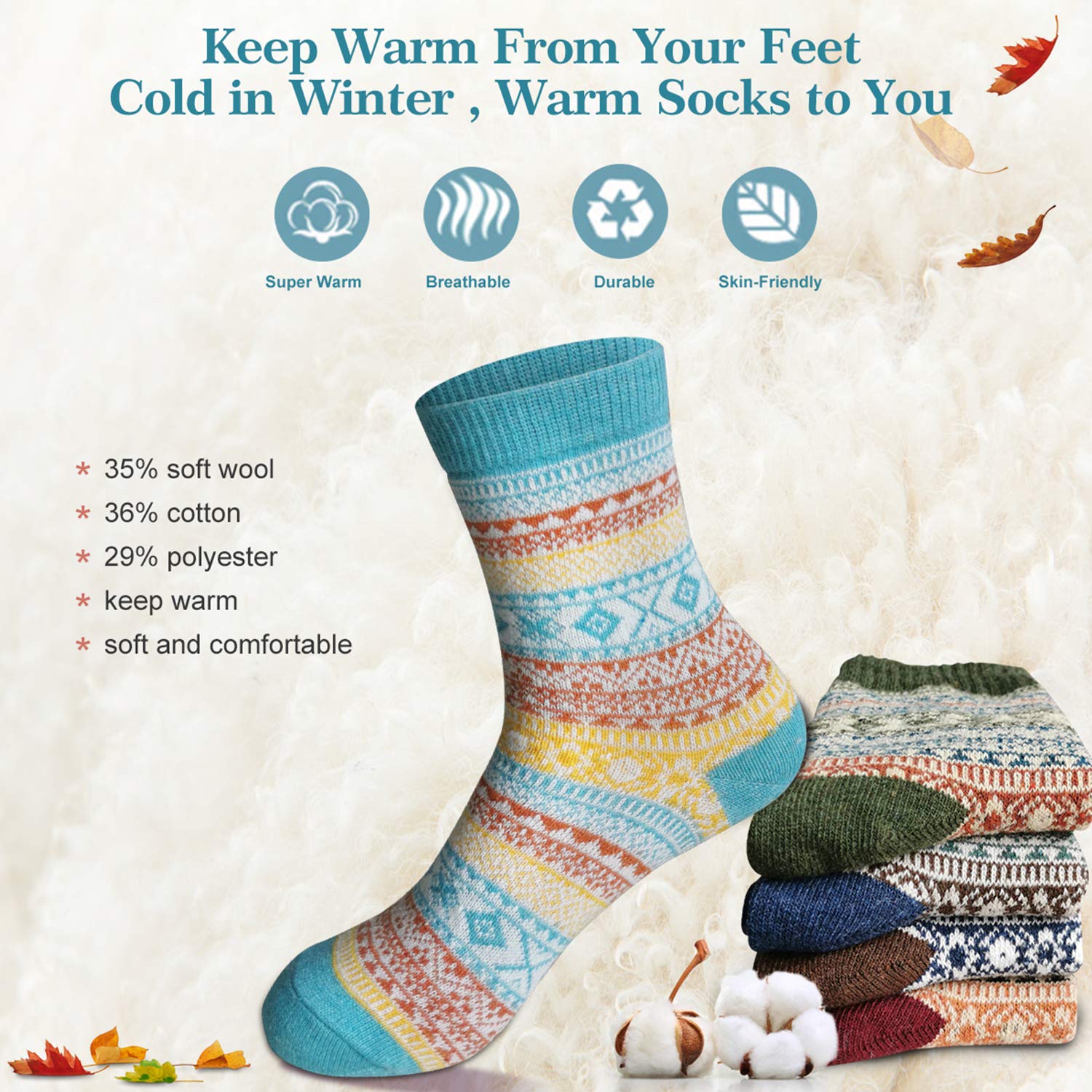 Warm Winter Wool Crew Socks for Women - Soft & Cozy Thick Knit Socks - Perfect Christmas Gifts & Stocking Stuffers - Ideal for Cold Weather, Home Comfort & Holiday Gifting