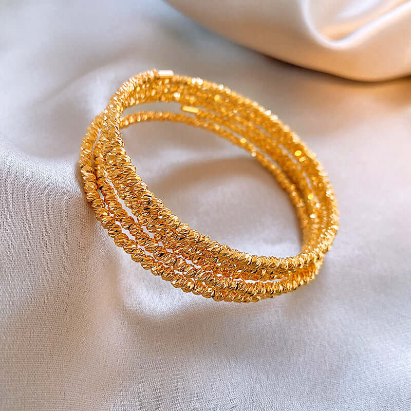 Bling Layer Gold Beads Adjustable Bangle Cuff Bracelet for Women | R8270 | Perfect for Parties, Weddings & Everyday Fashion Accessories