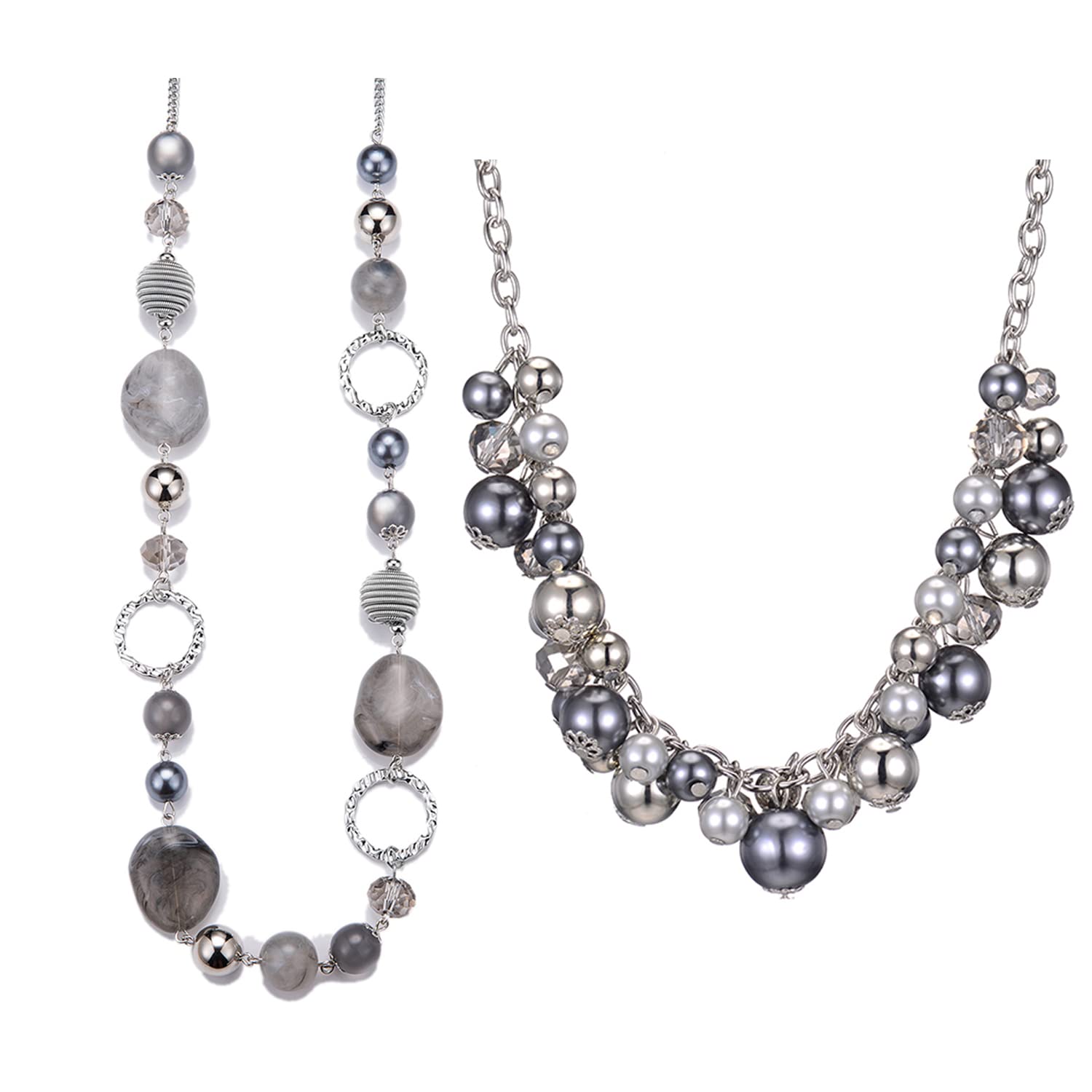 Elegant Grey Pearl Beaded Necklace Set for Women | Fashion Jewelry Gift for Her | Perfect for Weddings, Parties & Everyday Wear