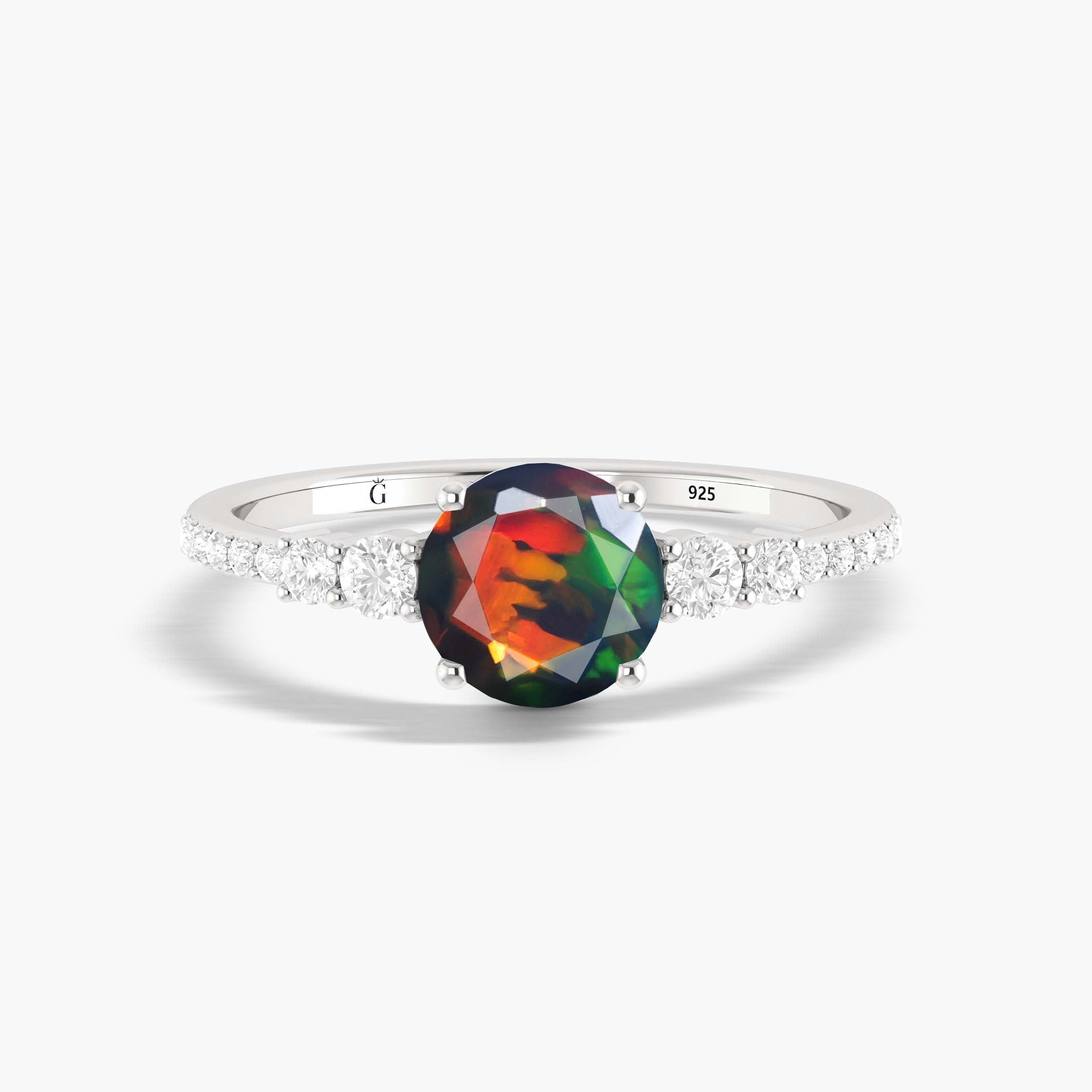 Elegant Black Fire Ethiopian Opal Wedding Ring for Women - Dainty Round Gemstone Engagement Band - Perfect for Bridal, Anniversary & Special Occasions