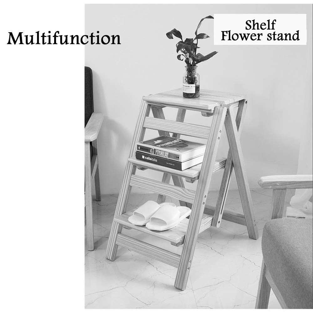 Foldable Wooden Step Stool with 3 Steps - 150kg Weight Capacity, Multi-Functional Ladder for Home, Library, Kitchen, and Office Use - Compact & Space-Saving Design