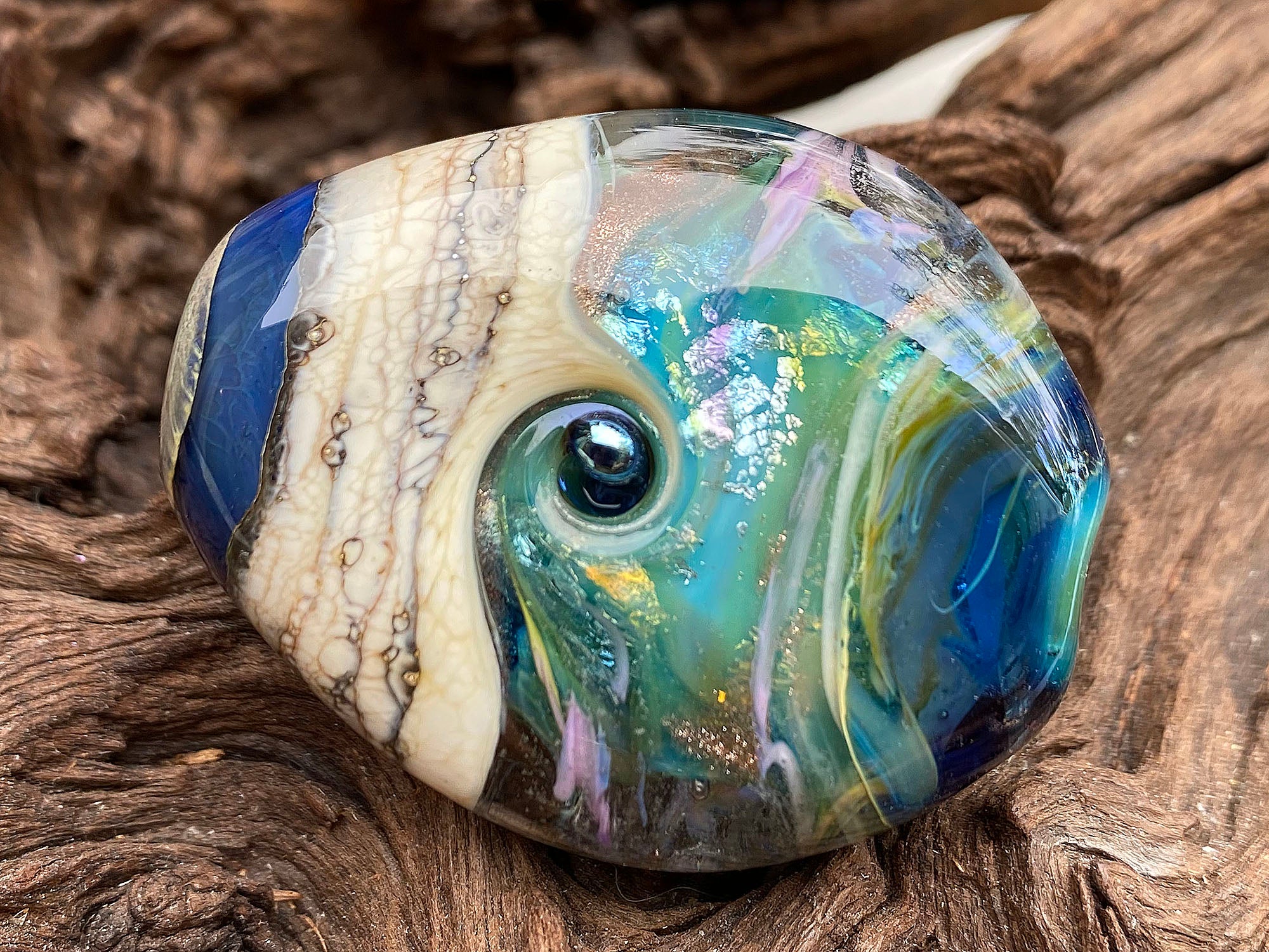Handmade Aqua Blue Organic Lampwork Glass Focal Bead SRA for Jewelry Making - Perfect for Necklaces, Bracelets & DIY Craft Projects