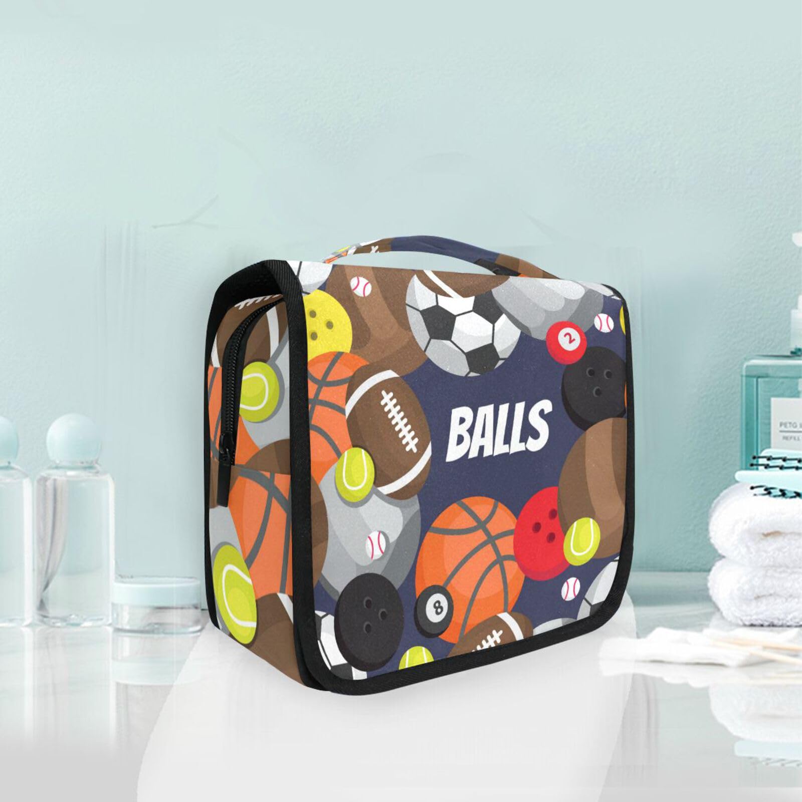 CiCily Hanging Toiletry Bag - Waterproof Sports Travel Cosmetic Organizer with Sturdy Hook for Soccer, Football, Volleyball, Basketball | Perfect for Gym, Camping & Travel | Men & Women