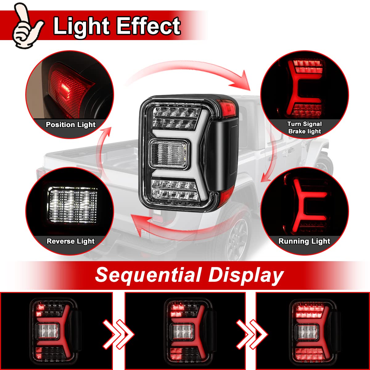 **Nixon Offroad LED Tail Lights for Jeep Gladiator JT (2018-2025) - Sequential Turn Signal, Glossy Black Housing with Clear Lens - 1 Pair Replacement Rear Lamps Assembly | Off-Road & Daily Driving**