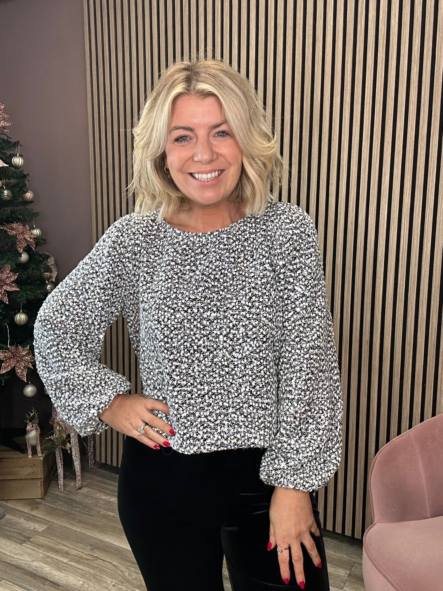 Lesley Sequin Detail Top for Women - Elegant Black Party Blouse for Night Out, Club, Dinner Date & Special Occasions