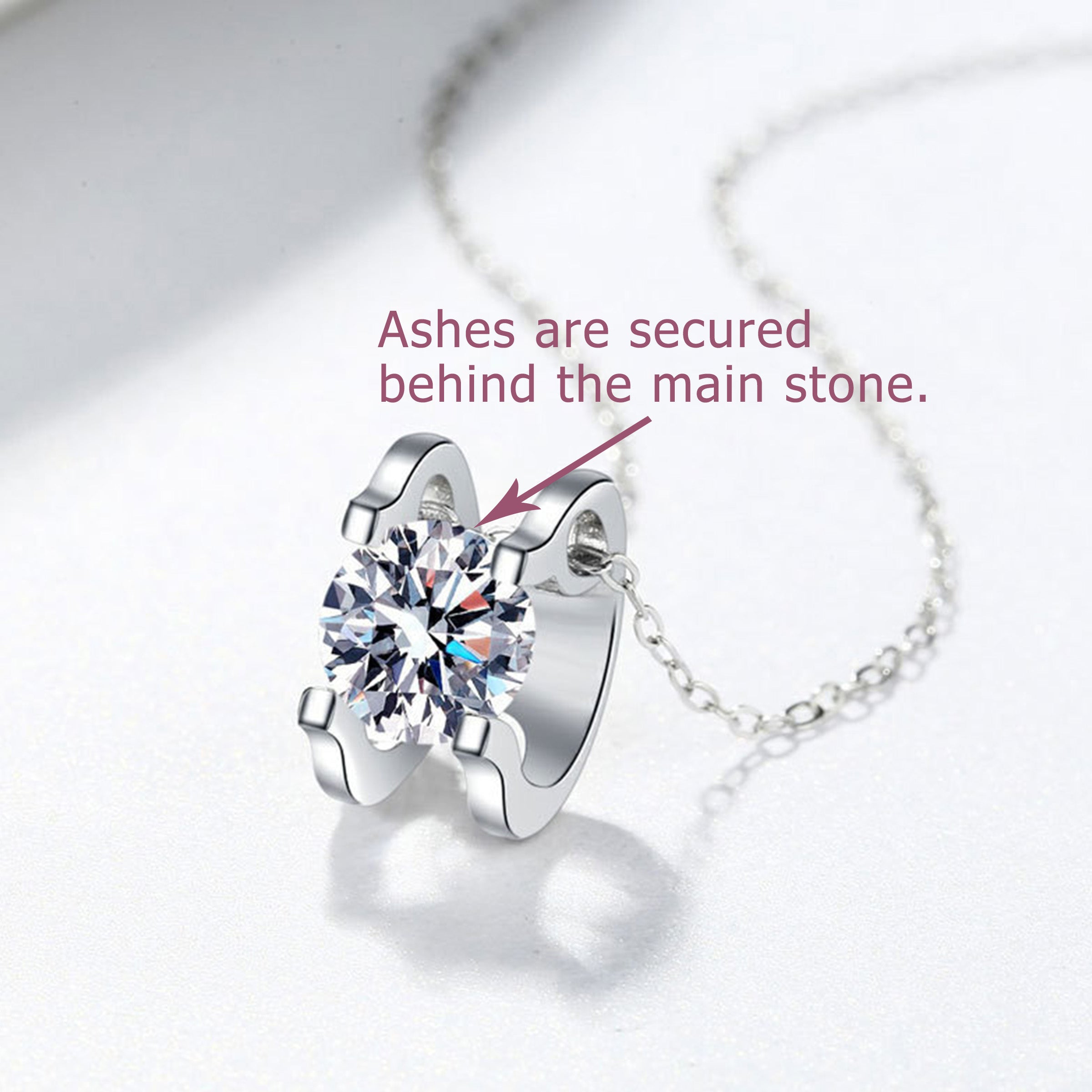 Round Cut Moissanite Ashes Necklace - Elegant Memorial Jewelry for Women | Perfect for Remembrance, Sympathy Gifts & Special Occasions