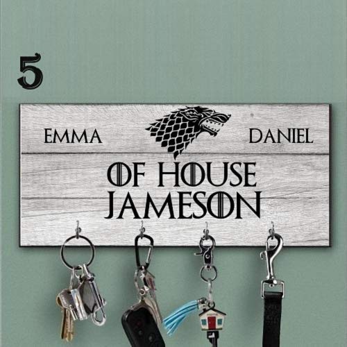 Custom Stark House Key Holder - Personalized Gray Wall Key Hanger with Wolf Design | Key Organizer Rack for Game of Thrones Fans | Perfect Anniversary Gift & Wedding Surprise for Home, Office, or Dorm Decor