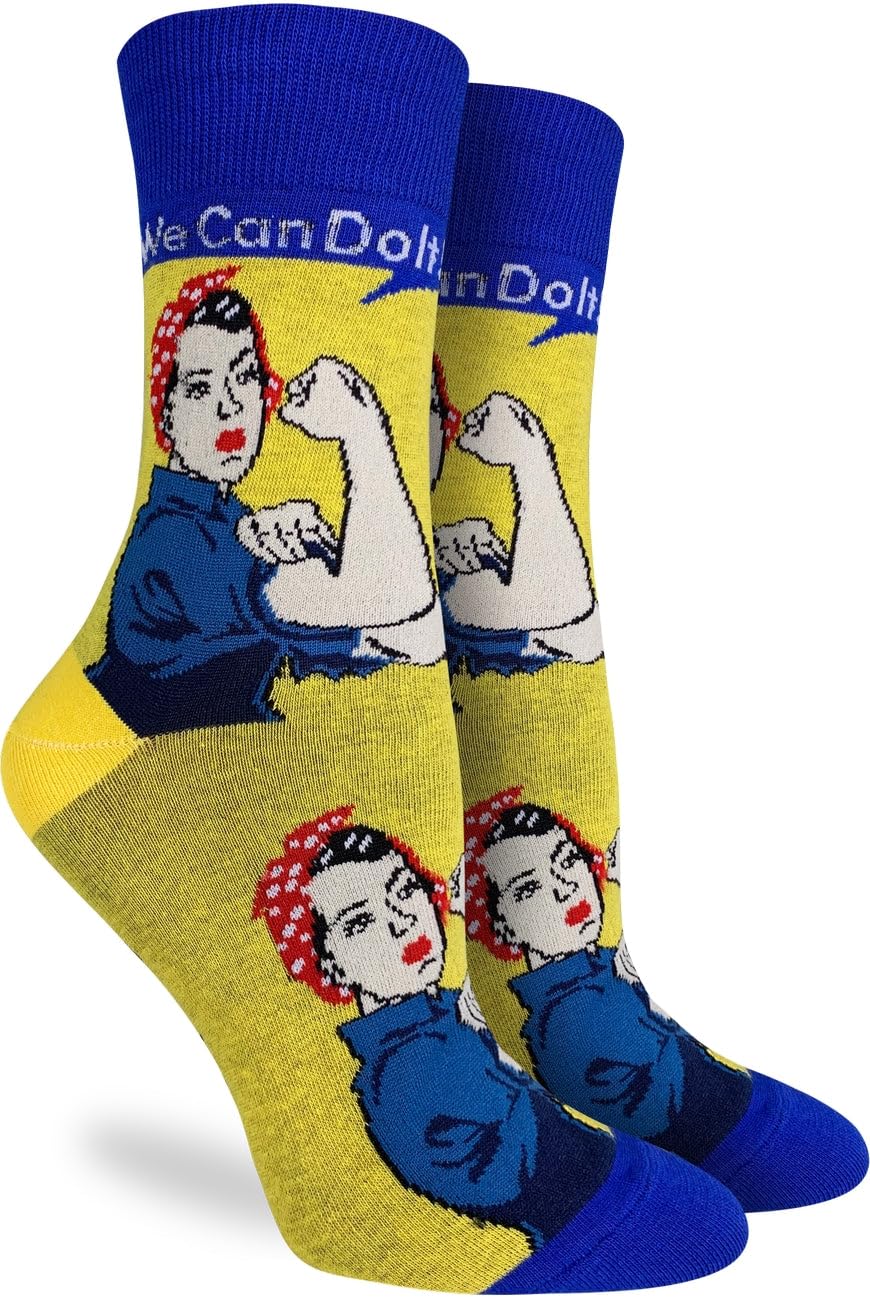 Good Luck Sock Women's Rosie the Riveter Socks - Vintage Inspired Crew Socks for Women - Perfect for Work, Everyday Wear & Gift Giving