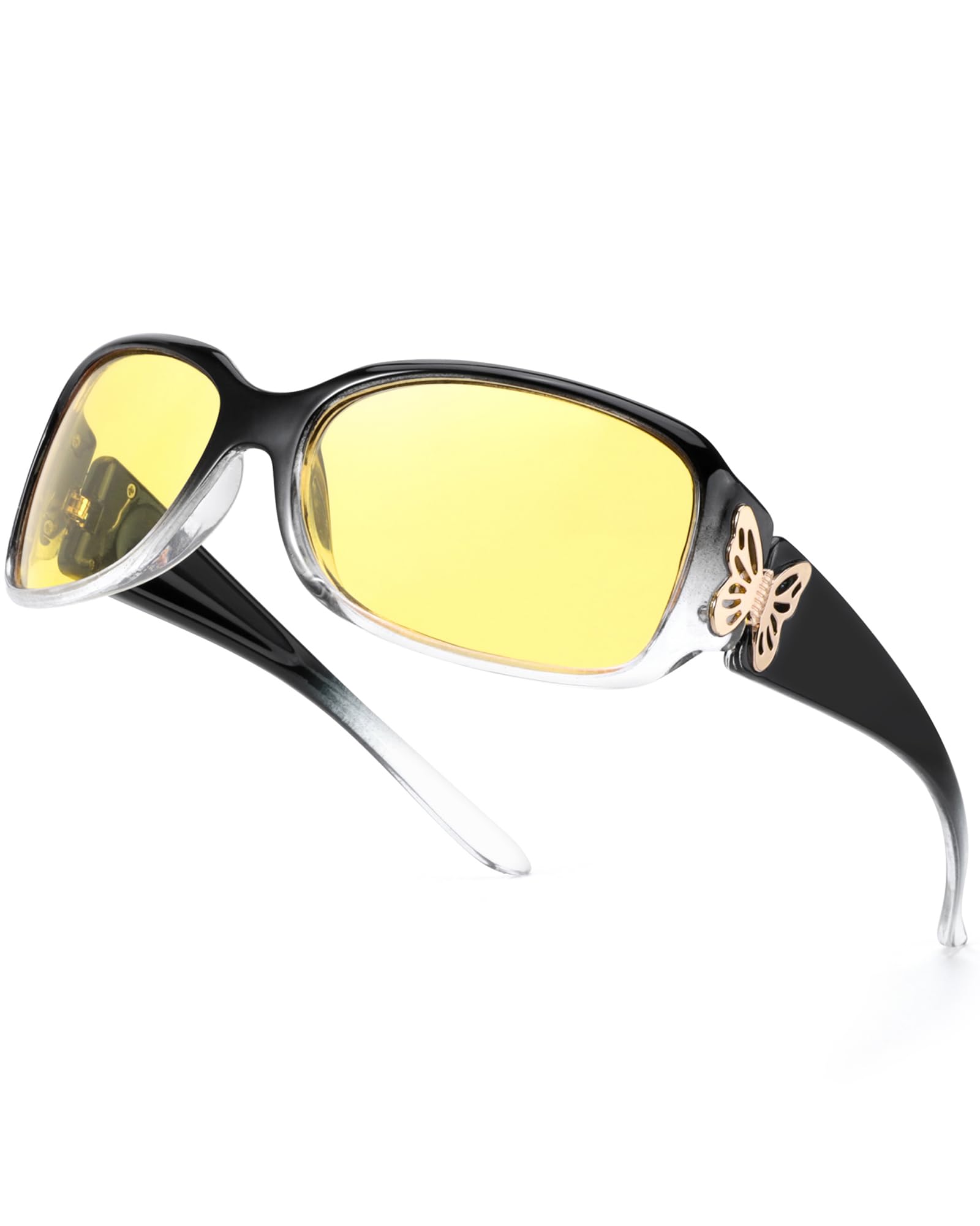 FIMILU Polarized Night Driving Glasses for Women - Anti Glare UV Protection for Safer Night Vision, Trendy Butterfly Frame Fashion Sunglasses | Perfect for Evening Commutes, Road Trips & Nighttime Activities