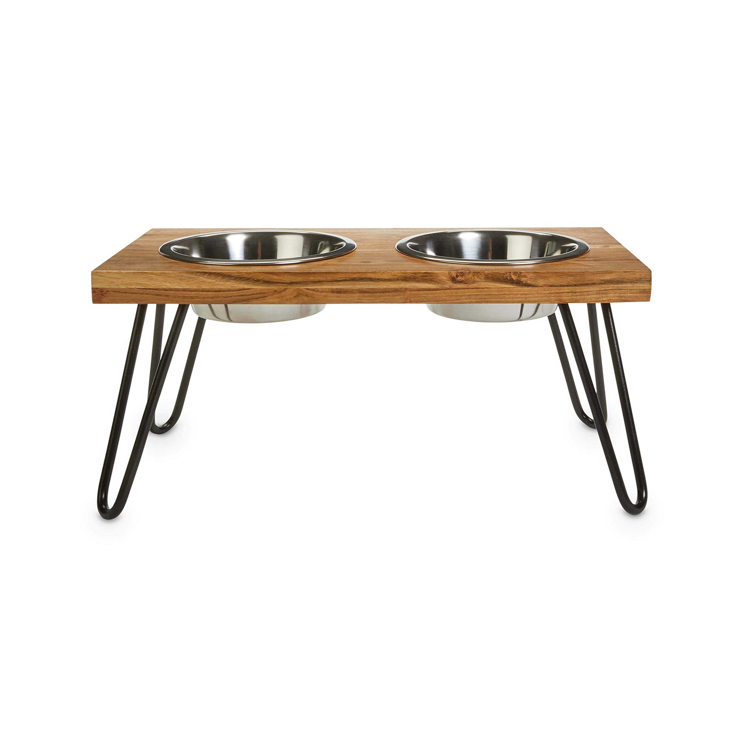 EveryYay Better Together Elevated Wood Double Diner with Stainless-Steel Bowls for Dogs - 4.6 Cups Capacity - Raised Dog Food Stand for Joint Health - Perfect for Medium to Large Breeds - Ideal for Indoor/Outdoor Use in Kitchen, Patio or Backyard