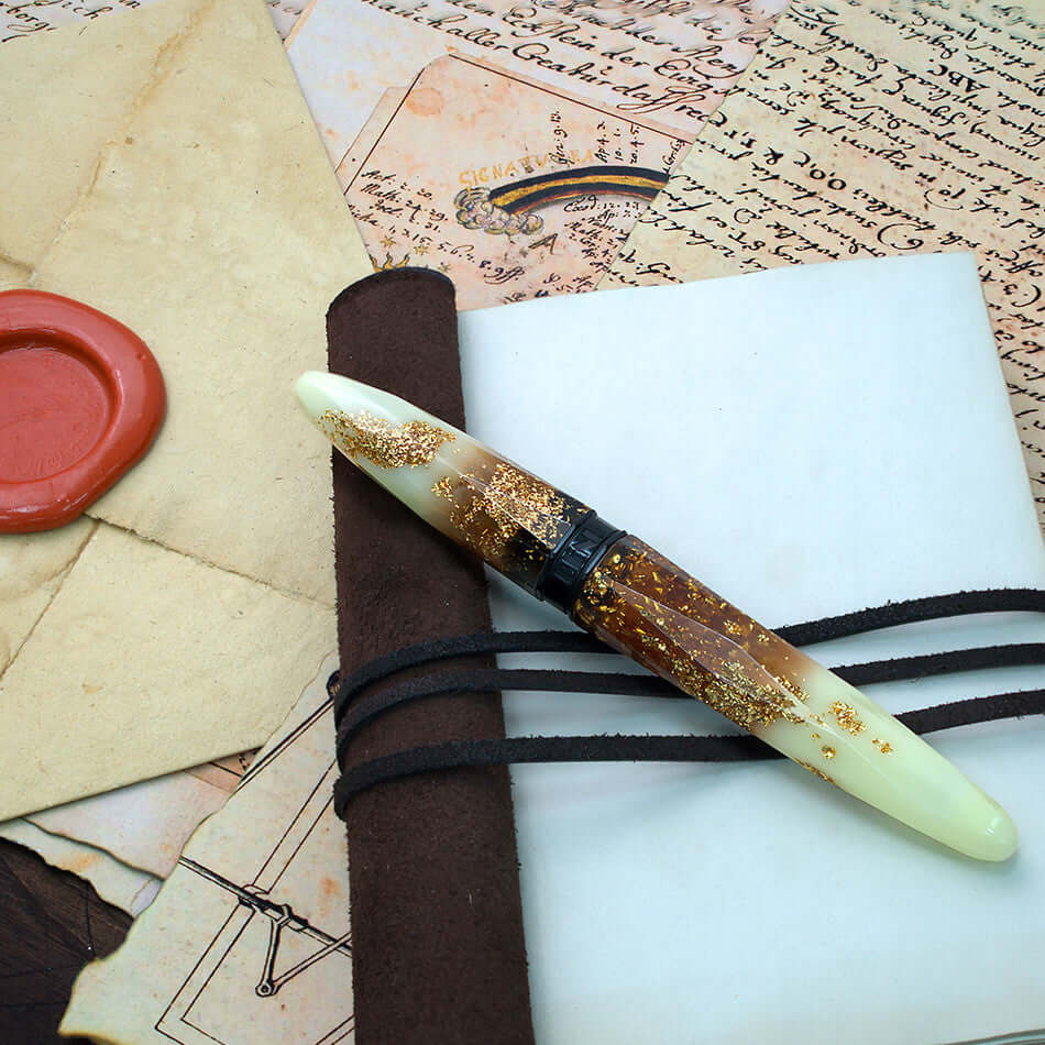 Benu Briolette Rollerball Pen - Luminous Amber Finish - Premium Writing Instrument for Office, School & Gift Giving - Smooth Ink Flow for Everyday Use & Special Occasions