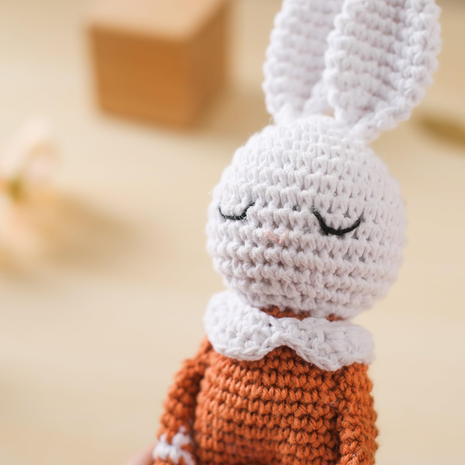 **Crochet Baby Rattle Toy - Handmade Brown Bunny Doll for Newborns & Toddlers | Soft & Safe Infant Soothing Toy for Playtime & Nursery Decor**