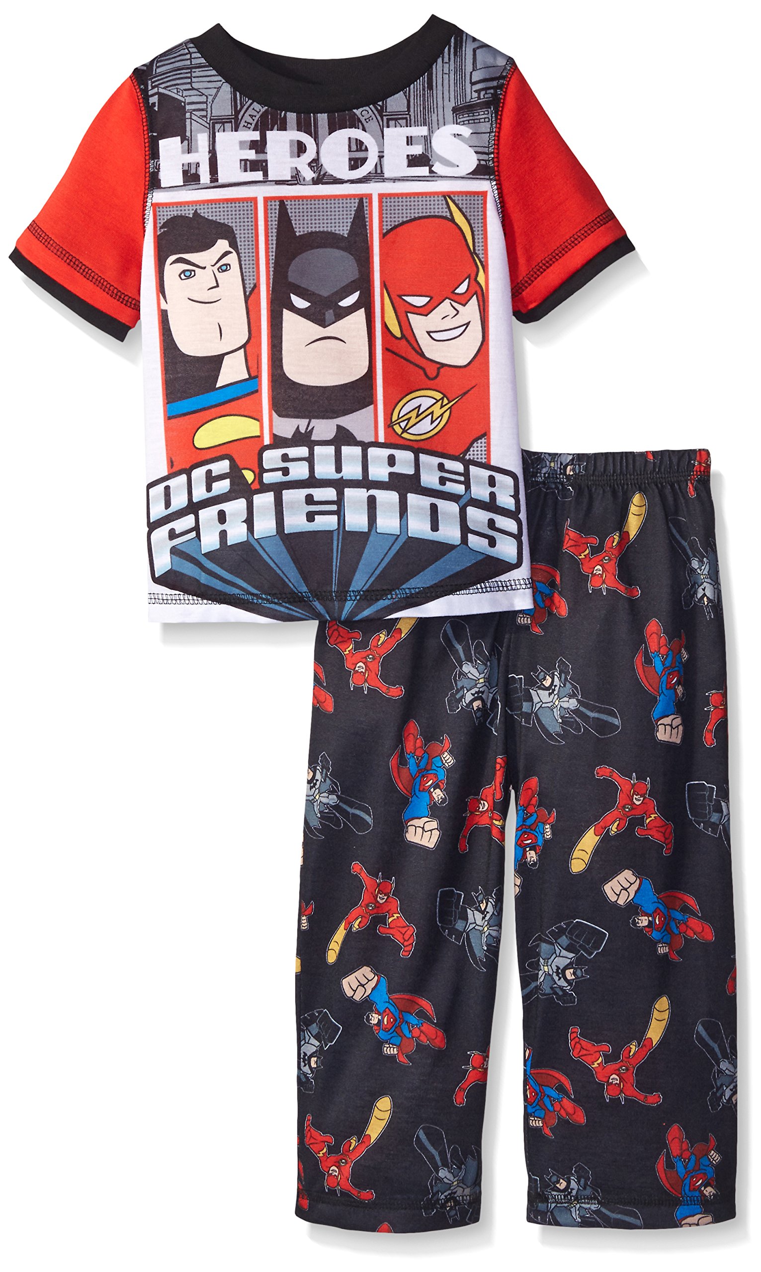 Justice League Boys' Superhero 2-Piece Pajama Set - Soft Cotton Sleepwear for Kids, Batman & Superman Themed PJS - Perfect for Bedtime, Lounging & Superhero Dress-Up Play