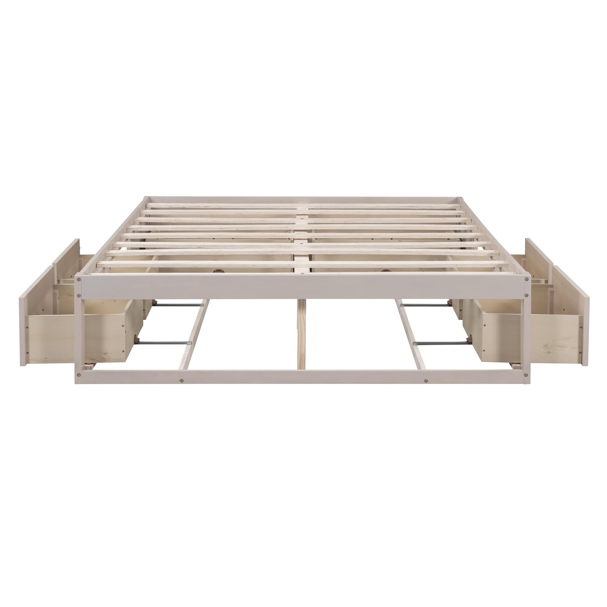 Rustic Wood Platform Bed Frame with 6 Storage Drawers - Full Size No Headboard Bed, Solid Wood Mattress Foundation (No Box Spring Needed) - Antique White Finish for Bedroom, Guest Room or Small Space