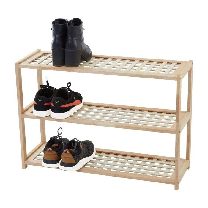 Natural Wood 3-Tier Shoe Rack Organizer - Sturdy Bamboo Storage Shelf for Entryway, Closet & Bedroom - Space Saving Shoe Storage Solution for Home & Office