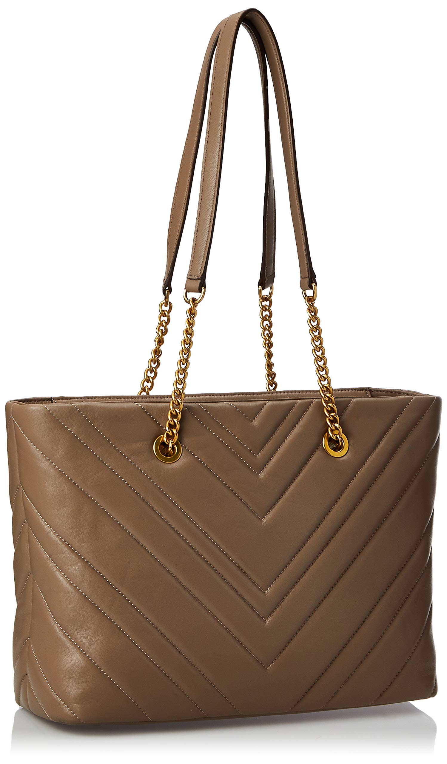 DKNY Vivian Quilted Leather Medium Tote Bag with Chain Shoulder Strap in Dune - Stylish Crossbody Purse for Work, Travel & Everyday Use