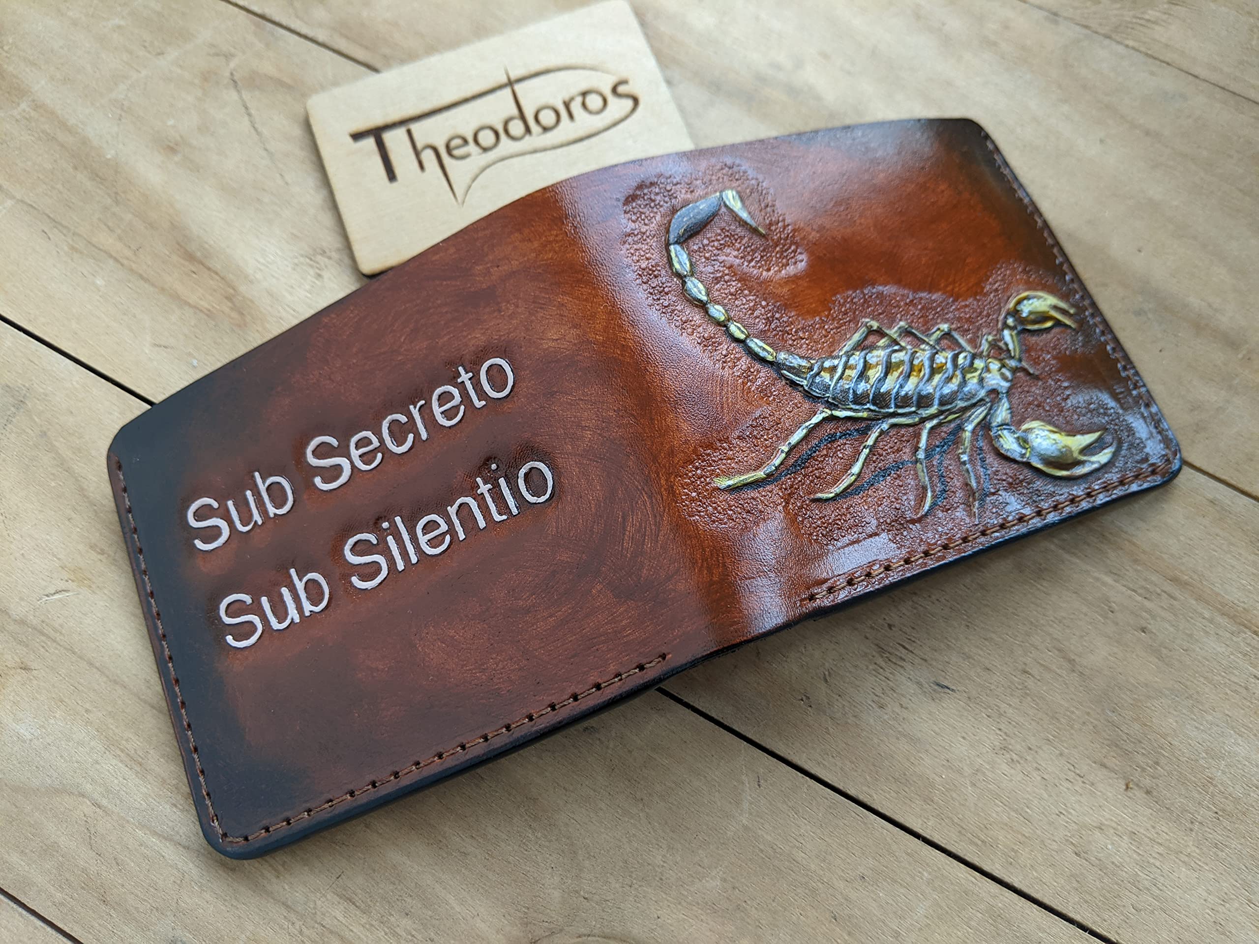 3D Genuine Leather Scorpion Men's Bifold Wallet - Handmade Carved & Tooled Airbrush Art Custom Personalized Wallet for Everyday Use & Gift Giving