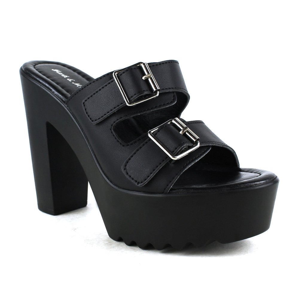 Women's Chunky Platform Sandals with Buckle Detail - Black | Comfortable & Stylish Summer Shoes for Casual Outings, Beach Vacations & Daily Wear