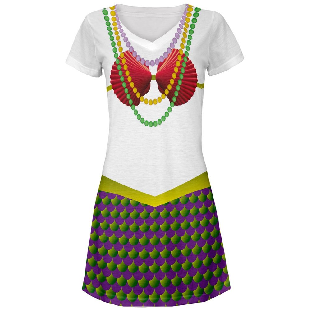 Mardi Gras Mermaid Print Junior's Beach Cover-Up Dress - Perfect for Pool Parties, Vacations & Summer Getaways
