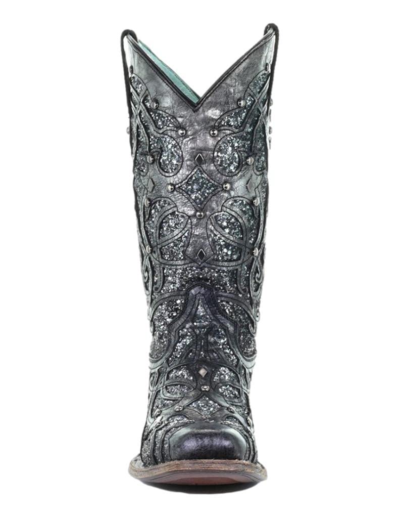**Women's Corral C3404 Glitter Square Toe Casual Boots - Mid Calf, Low Heel (1-2
