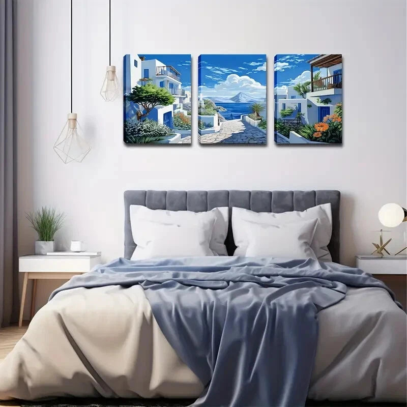 3-Piece Santorini Island Scenic Wall Art Set - 40x60cm Framed Canvas Prints | High-Quality Australian Made Ready-to-Hang Decor for Living Room, Bedroom & Office