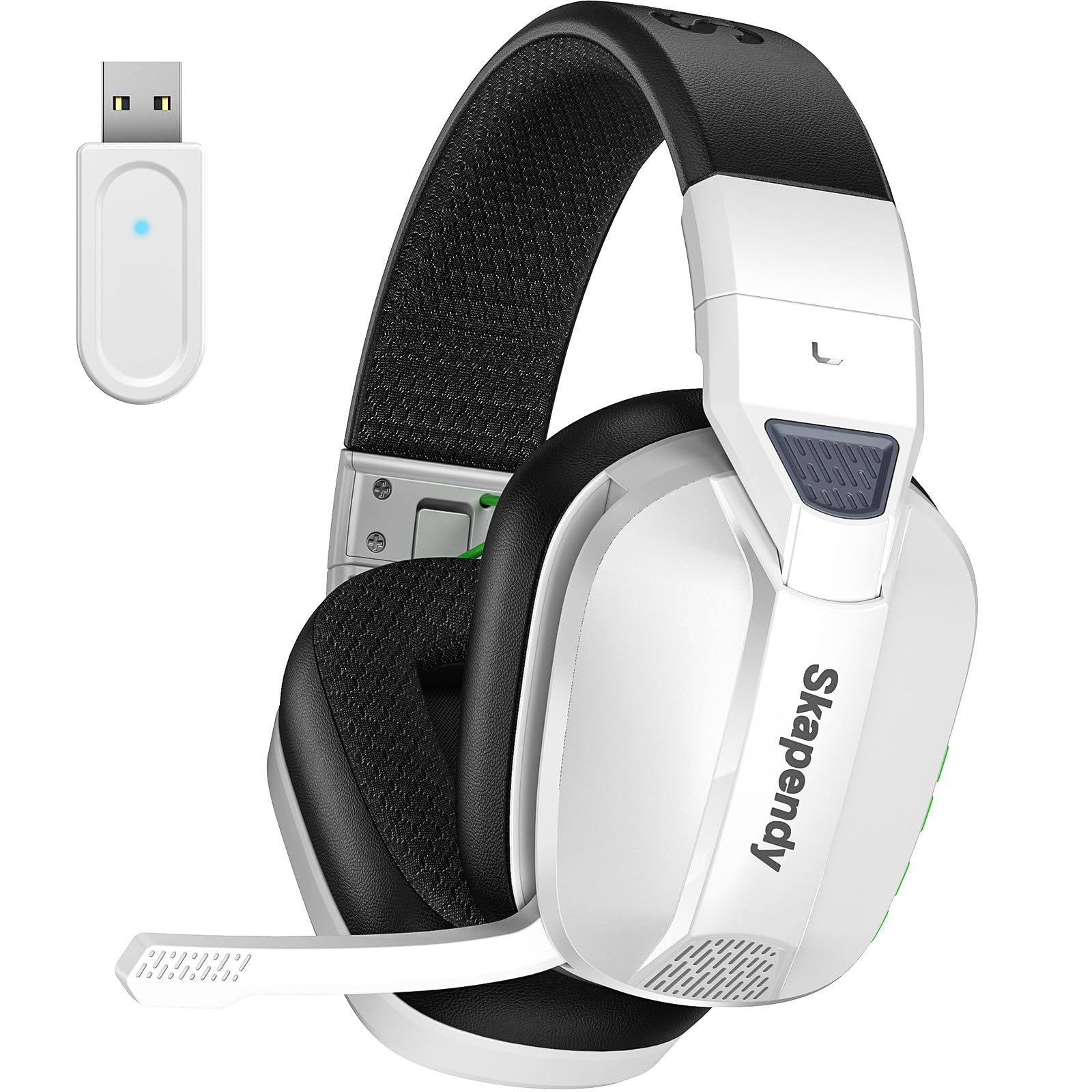 Skapendy VK80 2.4GHz Wireless Gaming Headset for PS5, PS4, PC & Nintendo Switch - Bluetooth Headphones with Noise Cancelling Mic, Stereo Sound, 50+ Hour Battery Life - Perfect for FPS Gaming, Online Chat & Long Gaming Sessions (White)
