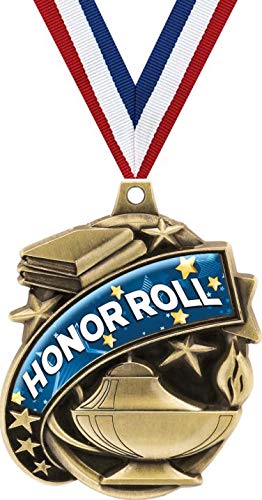 1.5 Inch Gold Honor Roll Medals - Custom Engraved Academic Achievement Awards for Students - Perfect for School Ceremonies, Graduation Gifts & Academic Recognition Events