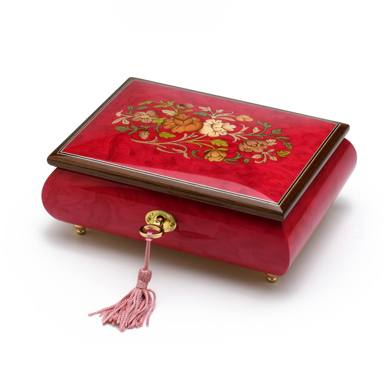 Elegant 23-Note Italian Red Wine Floral Inlay Musical Jewelry Box with Lock & Key - Plays Fur Elise by Beethoven | Perfect Gift for Women, Jewelry Storage & Home Decor